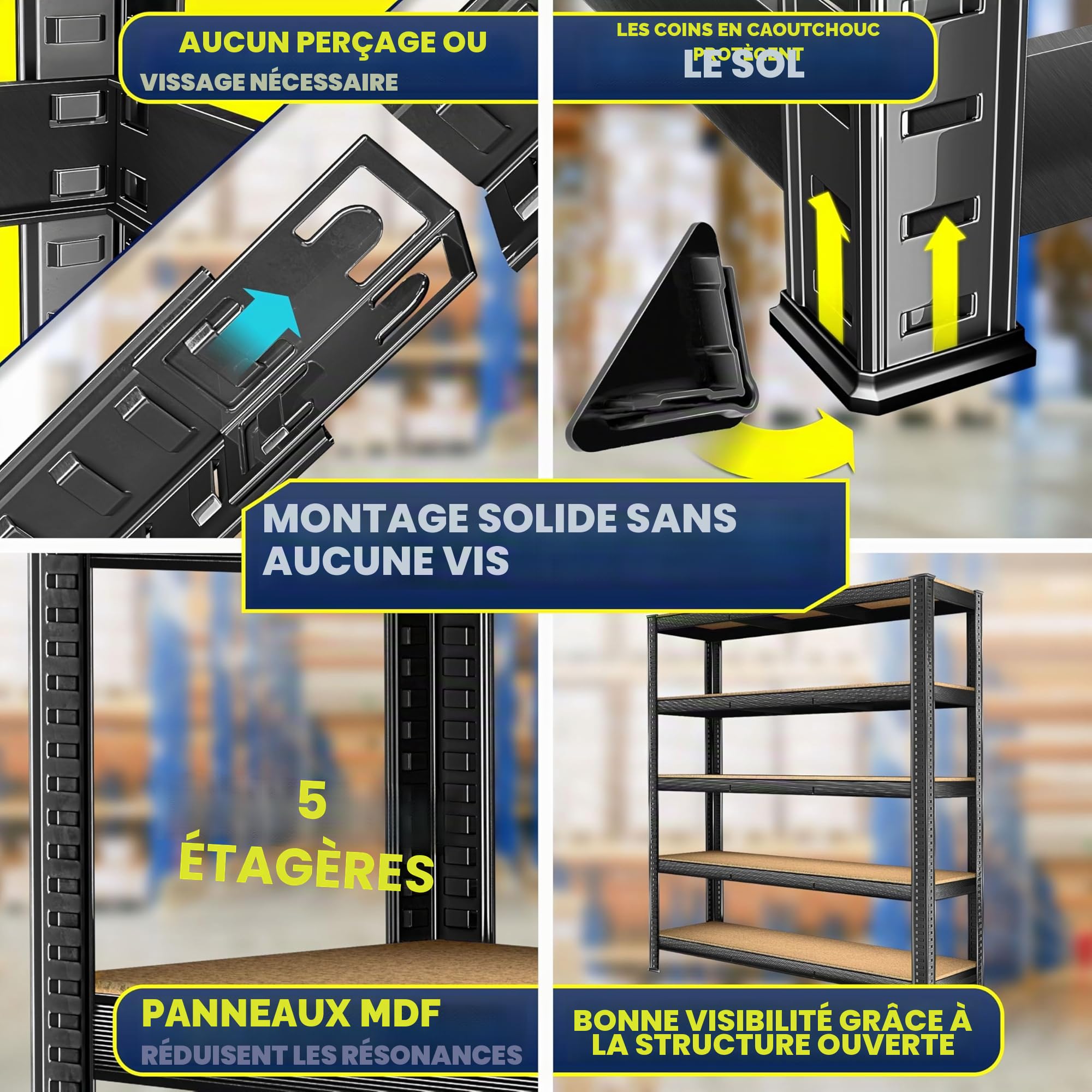 MASKO Étagère de rangement pour charges lourdes - 180 x 160 x 60 cm - Charge maximale : 1500 kg - 5 étagères réglables - Panneaux MDF en métal - Étagère enfichable - Étagère d'atelier - Structure en