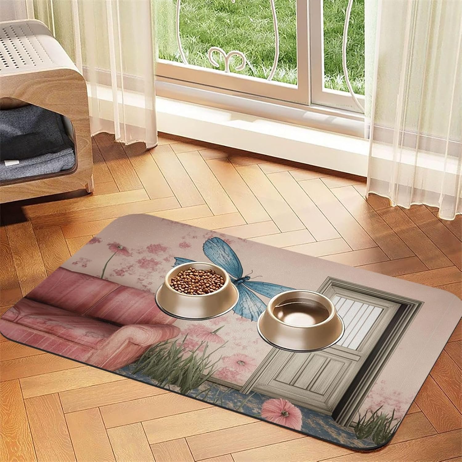 Living Room Walls Pet Feeding Mat Dog Cat Eating Food Absorbent Leather Tablecloth for and Water Bowl Waterproof No Stains Quick Dry Non-Slip 23.62 * 15.75IN