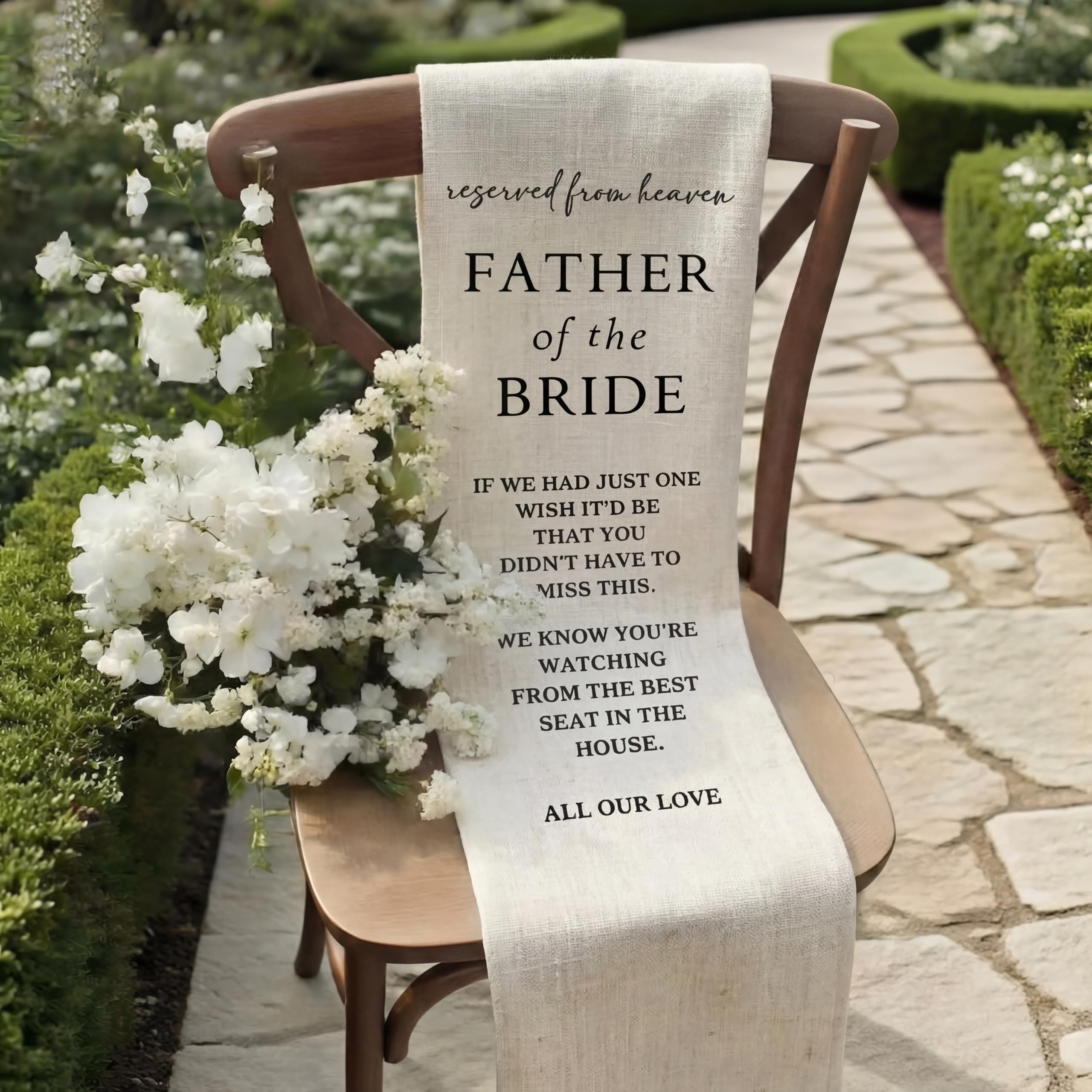 HunnmingRe Bride Father Wedding Memorial Reserved Chair Sign Banner in Loving Memory of Parents Celebrating from Heaven Wedding Linen Memorial Sign Sympathy Gift for Loss Seat