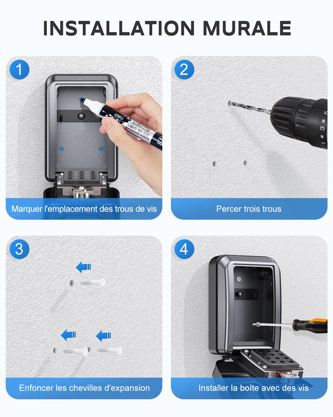 Mohard Boite a Clefs Securisee Exterieur, Grande Capacité Boite à Clé Murale avec Code Réinitialisable à 12 Chiffres, Résistante aux Intempéries, Coffre Fort a Clef Robuste pour Maison Garage Usine