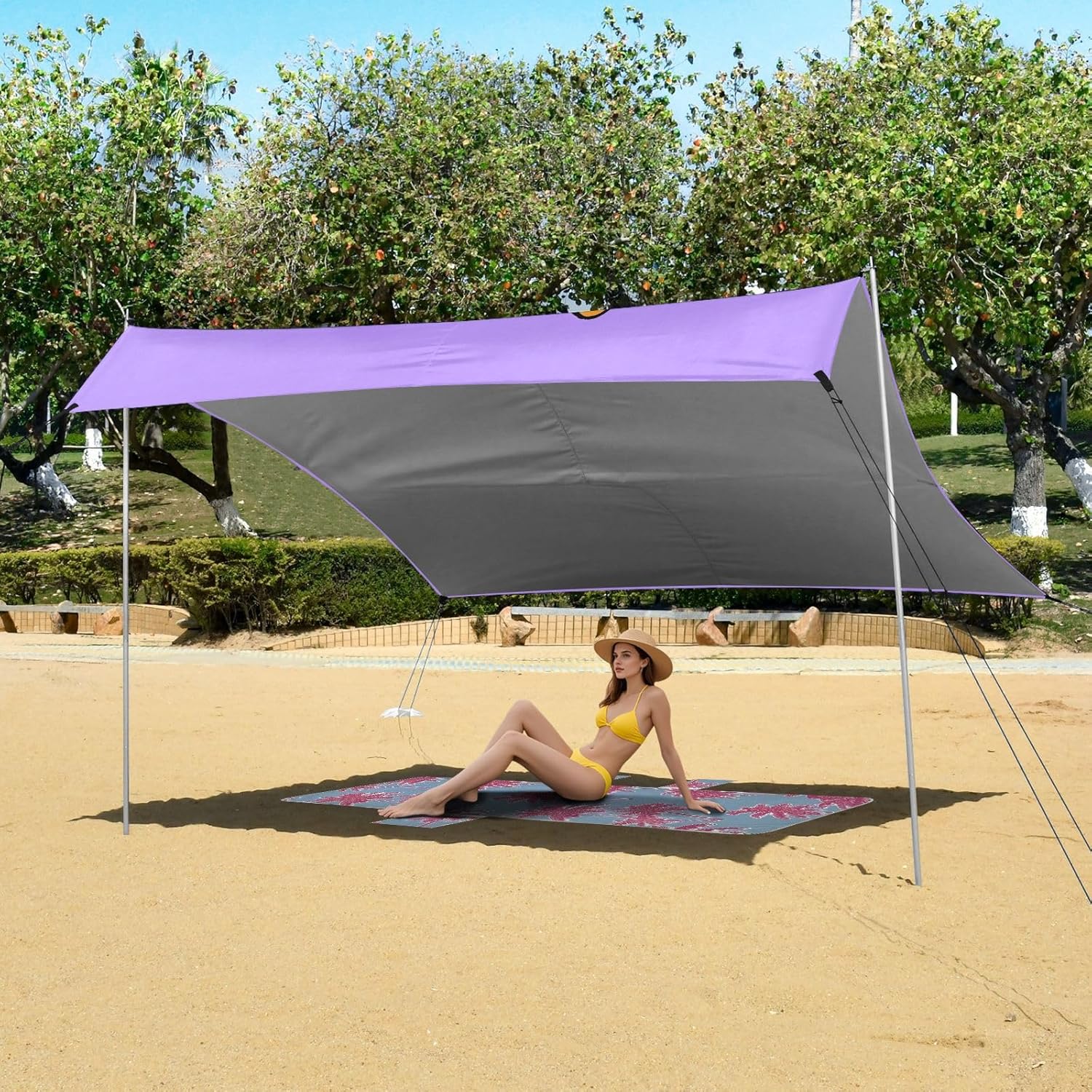 ALAZA Cute Corgi Dog Puppy Beach Tent Sun Shelter UPF50+ Protection Beach Shade Canopy w/ 4 Sandbags for Outdoor Camping, Fishing, Backyard Fun, Picnic, 10x9 ft