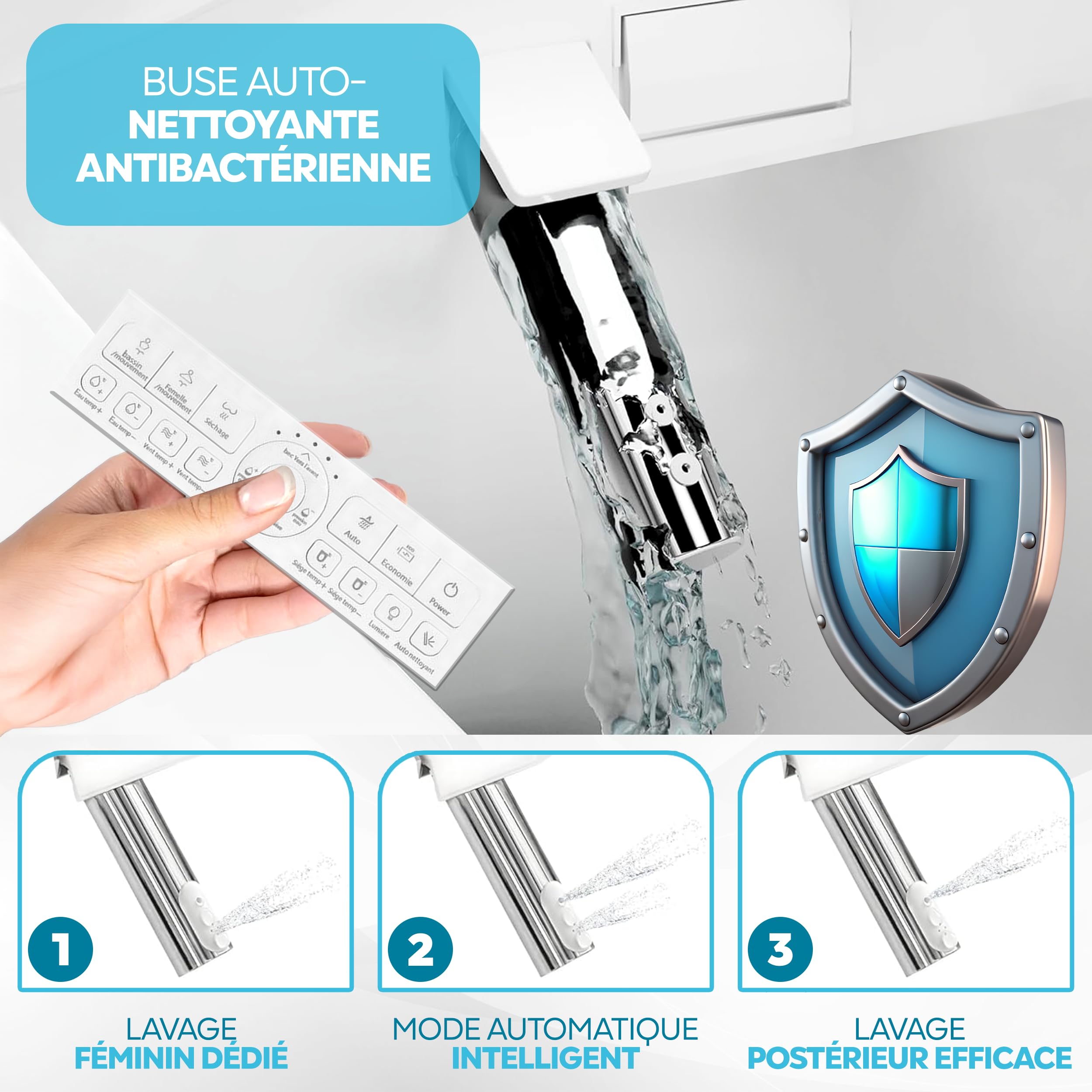 Marque Française I Siège Toilette Japonaise Intégral I Abattant WC Electrique I Séchant & Lavant avec cuvette Innovante et Chauffante - Télécommande en Français I Confort & Élégance