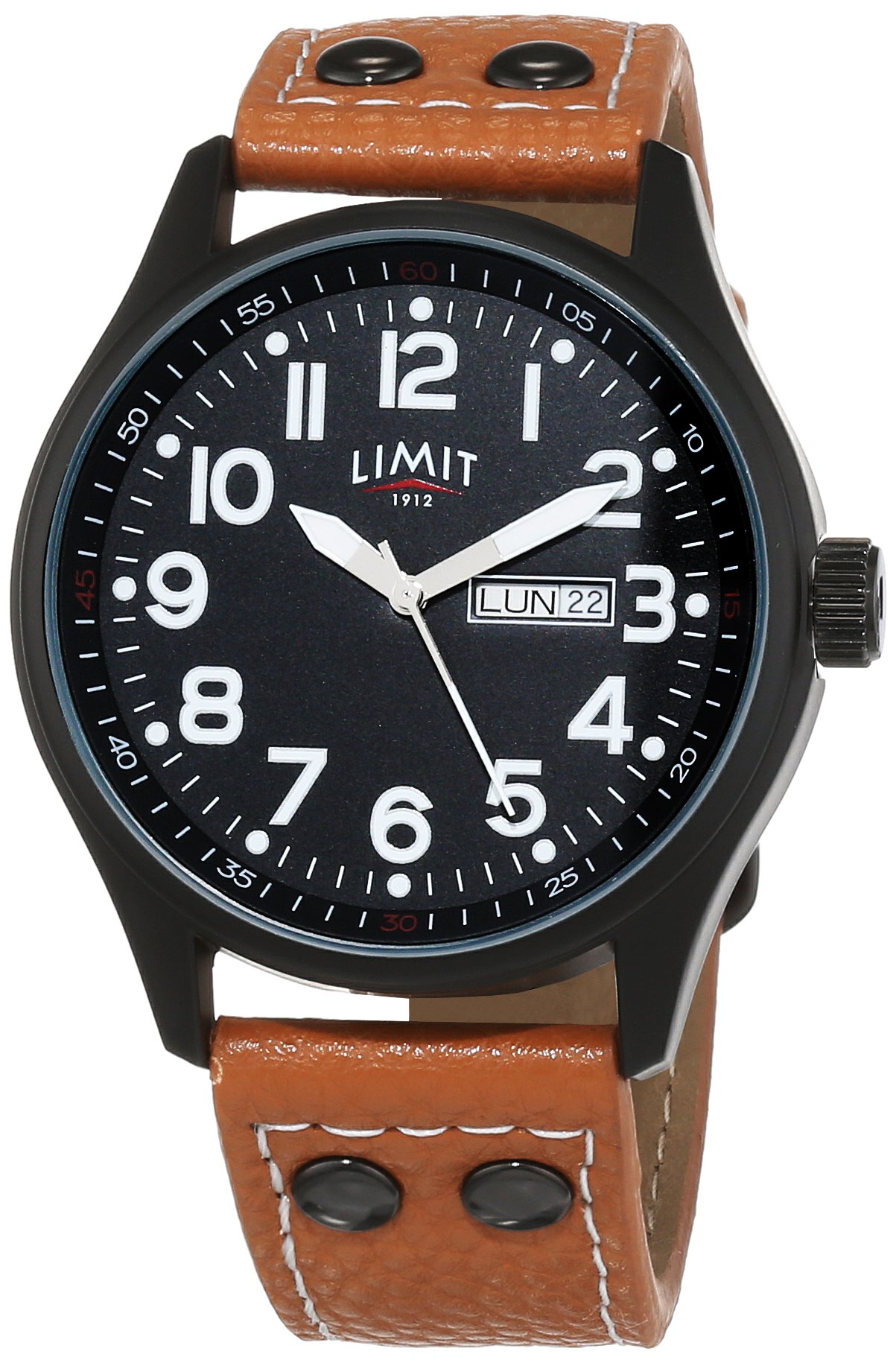 Limit Pilot Men's Quartz Watch with Black Dial Analogue Display and Brown PU Strap 5492.01