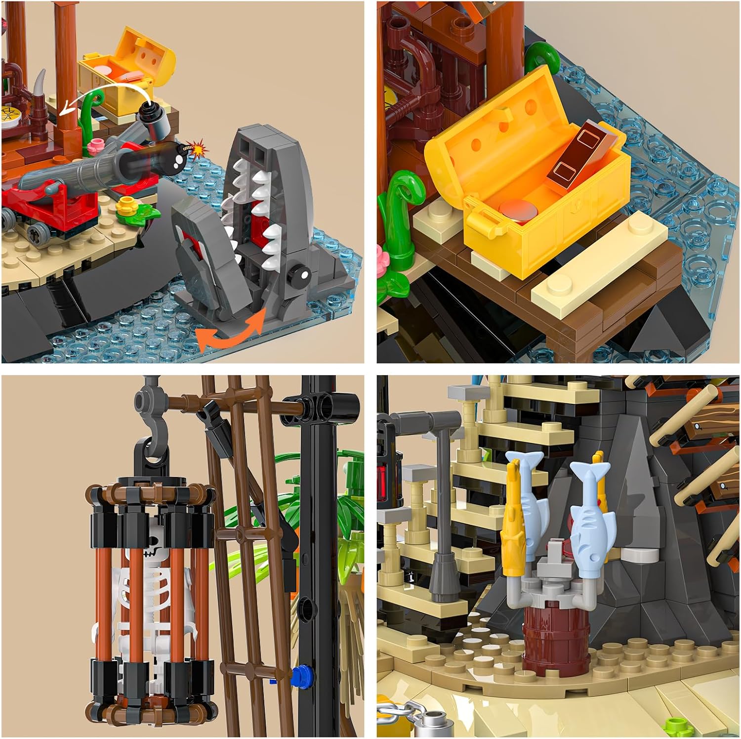 Pirate Island Building Kit - Watchtower, Black Reef, Skull Island with Skull, Prison & More Scenarios, Perfect for Family Building Time, Birthday Gifts for Boys Aged 6+, 1499 PCS, 3 Sets