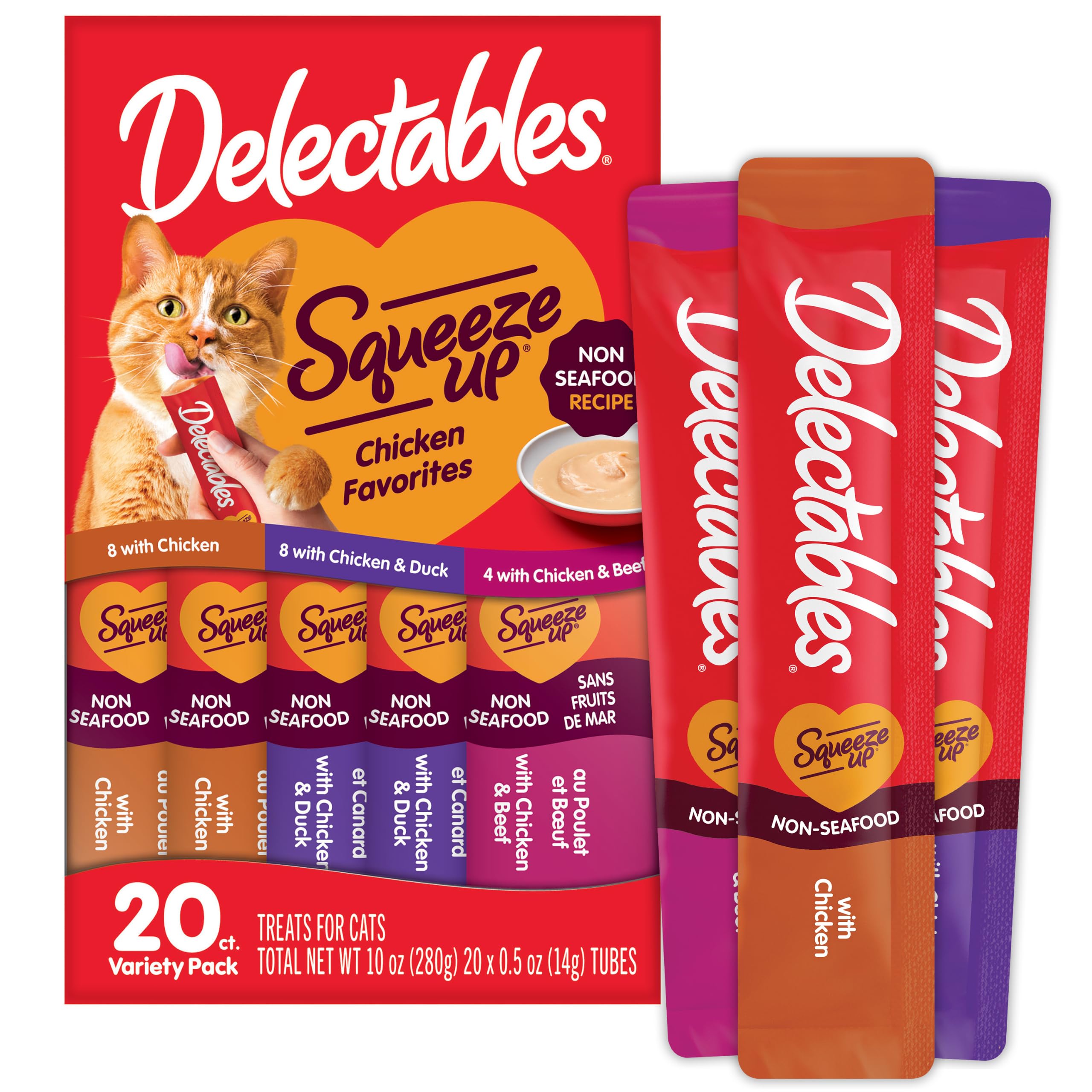 Delectables Squeeze Up Lot de 20 friandises à lécher pour chat sans fruits de mer