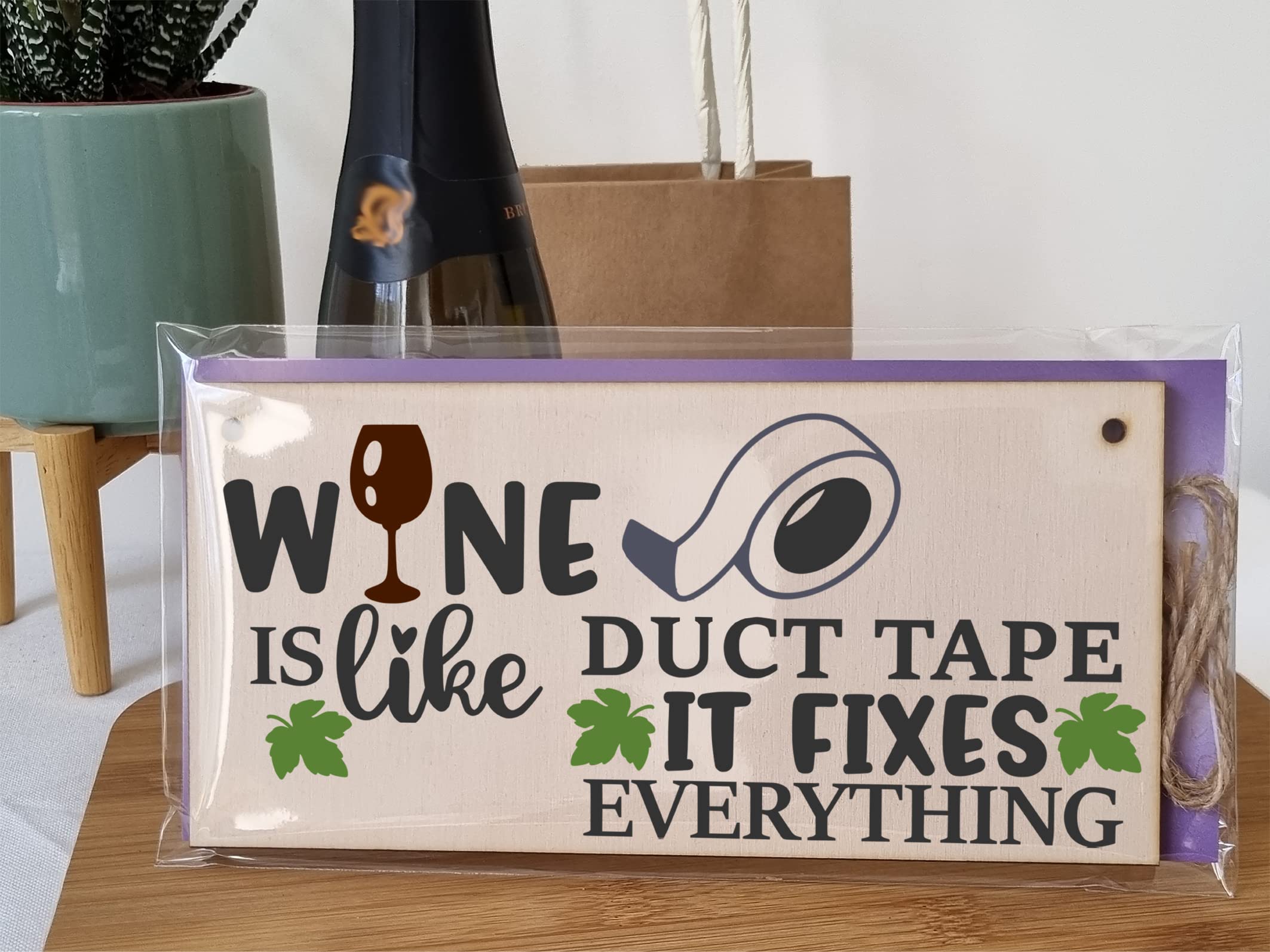 The Plum Penguin Wine Like Duct Tape Fixes Everything Novelty Handmade Wooden Hanging Wall Plaque Gift Home Bar Sign Decoration - Image 3