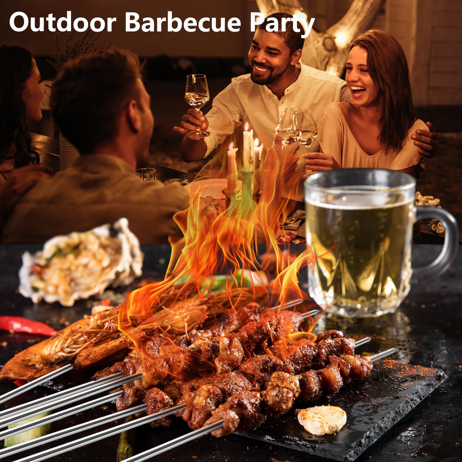 Brochettes pour Barbecue 20 Pièces en Acier Inoxydable 25 cm Réutilisables