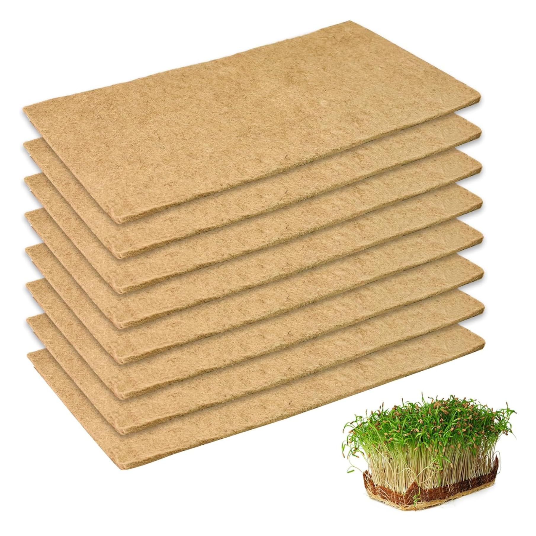 Tappetini in canapa da 8 pezzi per la coltivazione di microgreens, tappetino per semi di 10x20, vassoio per coltivazione di microgreens in fibre di canapa traspiranti degradabili per la germinaz