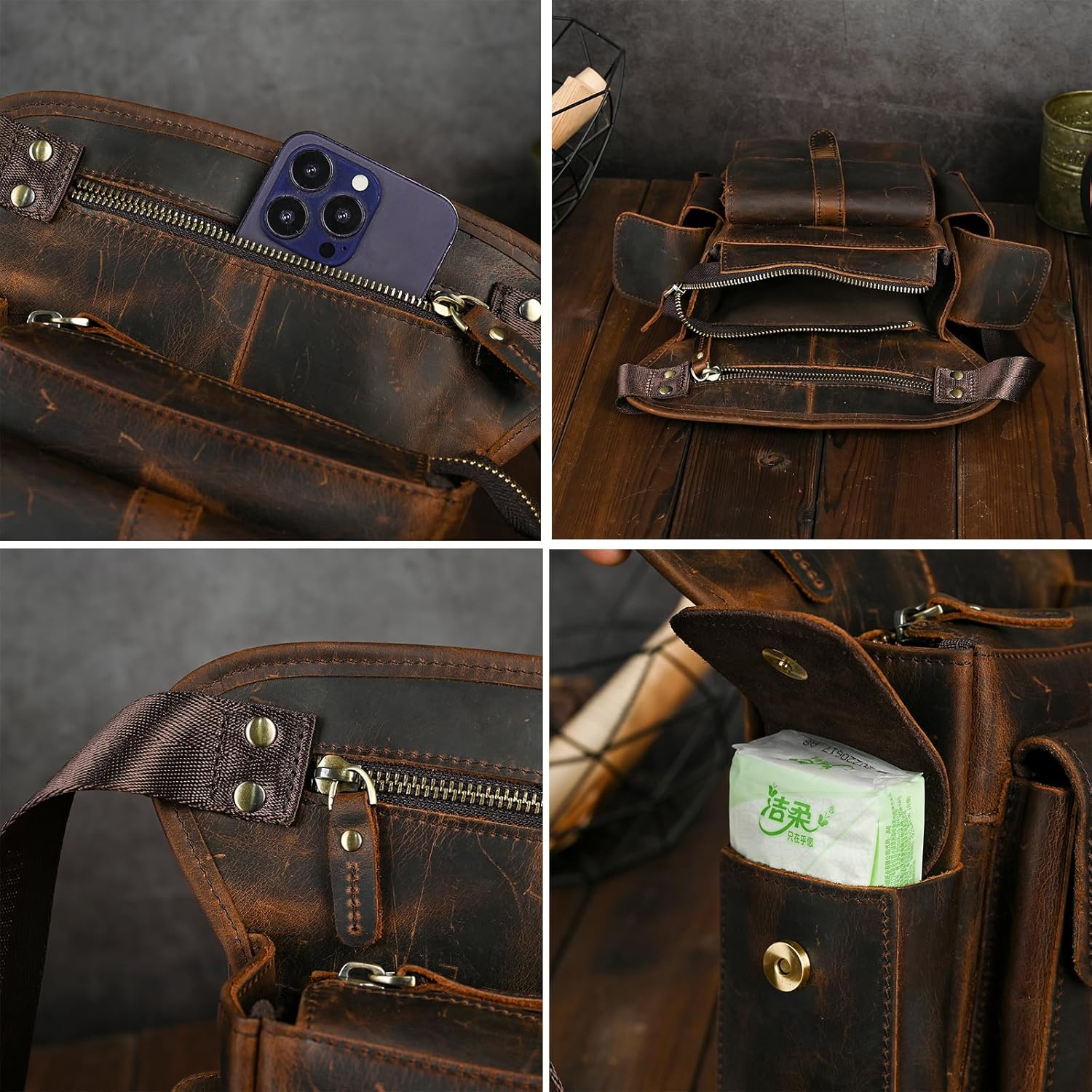 Water Resistant Canvas + Leather Motorcycle Travel Fanny Waist Pack Drop Thigh Leg Bag Pouch For Men Women FB913-5 - Image 7