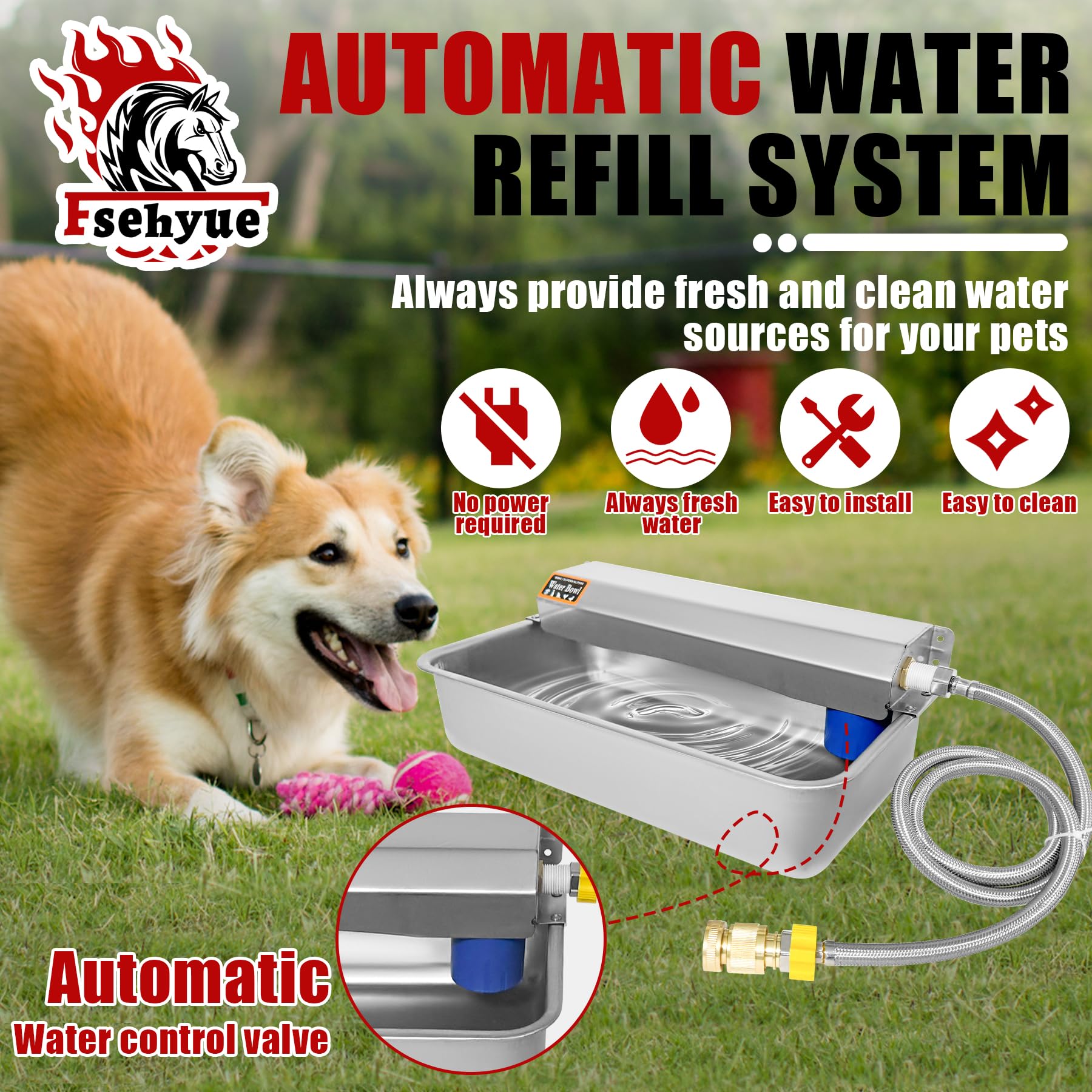 Dispensador automático de agua para perros de 2 galones/7.57 litros, cuenco de agua para perros al aire libre, alimentador de agua de llenado automático, de acero inoxidable, grande, para