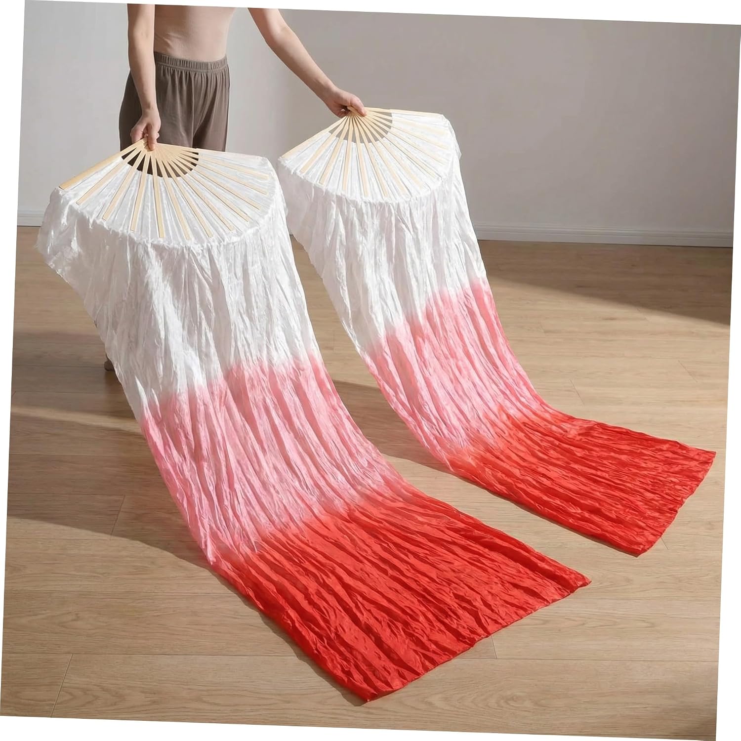 2pcs Lightweight and Fabric Belly Dancing Fans with Gradient Color for Professional Dance Shows and Traditional Fan Dance Routines