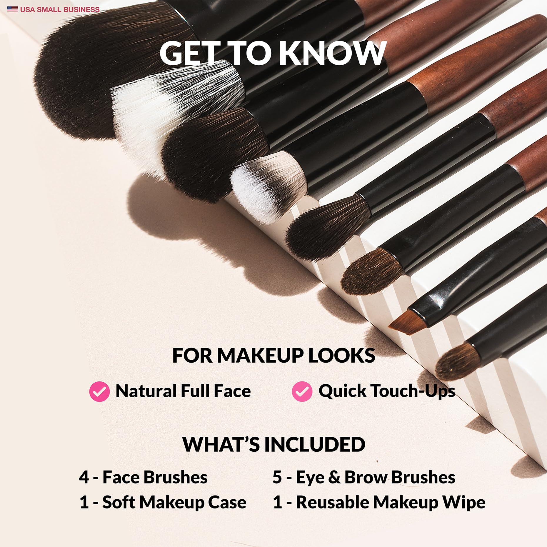 Cosme 9 - Juego de brochas de maquillaje de cara completa para viajes, polvos, correctores, rubor, sombra de ojos, delineador de ojos, cejas, juego de brochas de maquillaje de pelo sintético y natural