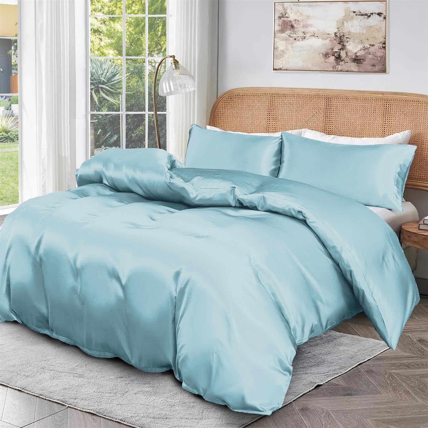 Roseley 100% BAMBOO Duvet Cover Set 300TC Organic Hypoallergenic Bed Linen Breathable Natural Fabric Temperature Regulating Machine Washable & Sustainable Bedding [Duck Egg, Double]