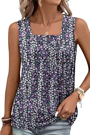 KISSMODA Womens Boho Tops for Summer Sleeveless Tanks Loose Fit Casual Blouse Daily Shirts for Leggings (S-3XL)
