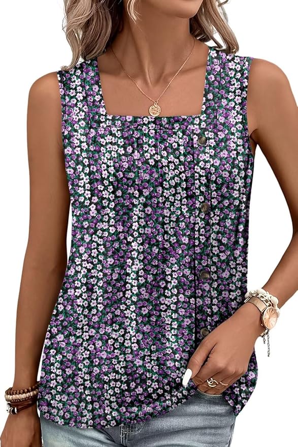 KISSMODA Womens Boho Tops for Summer Sleeveless Tanks Loose Fit Casual Blouse Daily Shirts for Leggings (S-3XL)