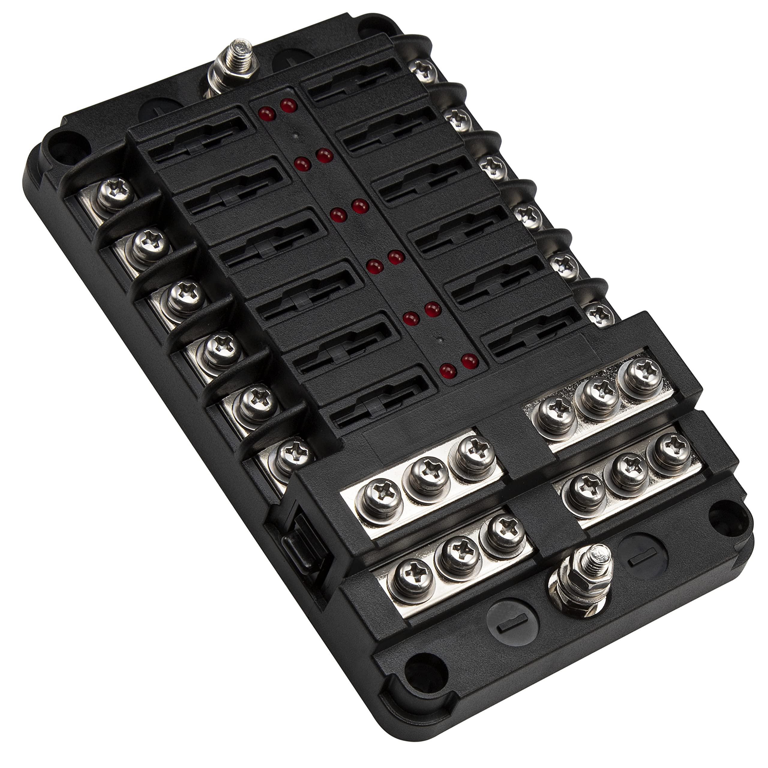Caja de Fusibles 12 Vías Portafusibles, Cuadro Fusibles con Cuchilla Negativa con LED Indicador Cubierta impermeable para Barcos Furgoneta Caravana Coches Autocaravana SUV Bloque de fusibles