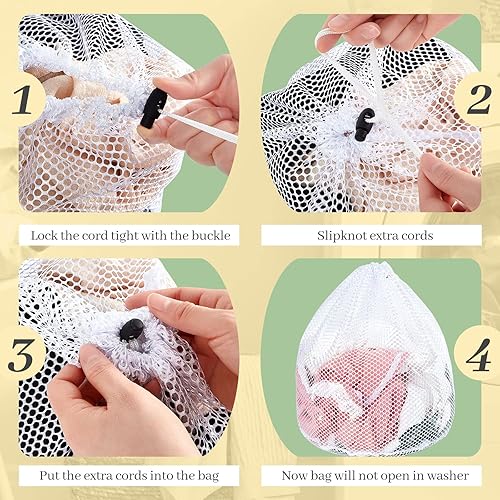 Miniatura 3 de 12 bolsas de malla de estilo fino con cordón, bolsas de malla blanca resistentes, lavables a máquina, ideales para delicadas, dormitorio