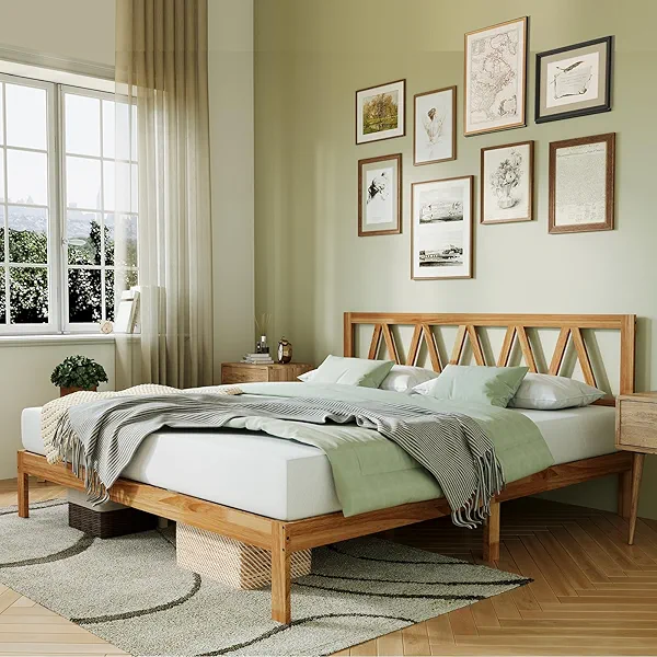 Novilla 12 Inch Solid Wooden King Size Bed Frame King Bed Frames with Headboard BedFrame Foundation No Box Spring Needed, Easy Assembly, Natural