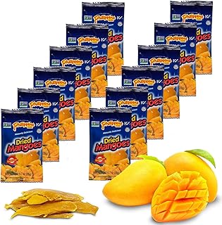 Philippine Brand Dried Mangoes Fruit Snacks- All Naturally Gluten Free, Vegan, Hand-Selected Delicious Fresh Mangos from Philippines, Grab and Go Perfect for Office & School Food (.7oz (12 pack))