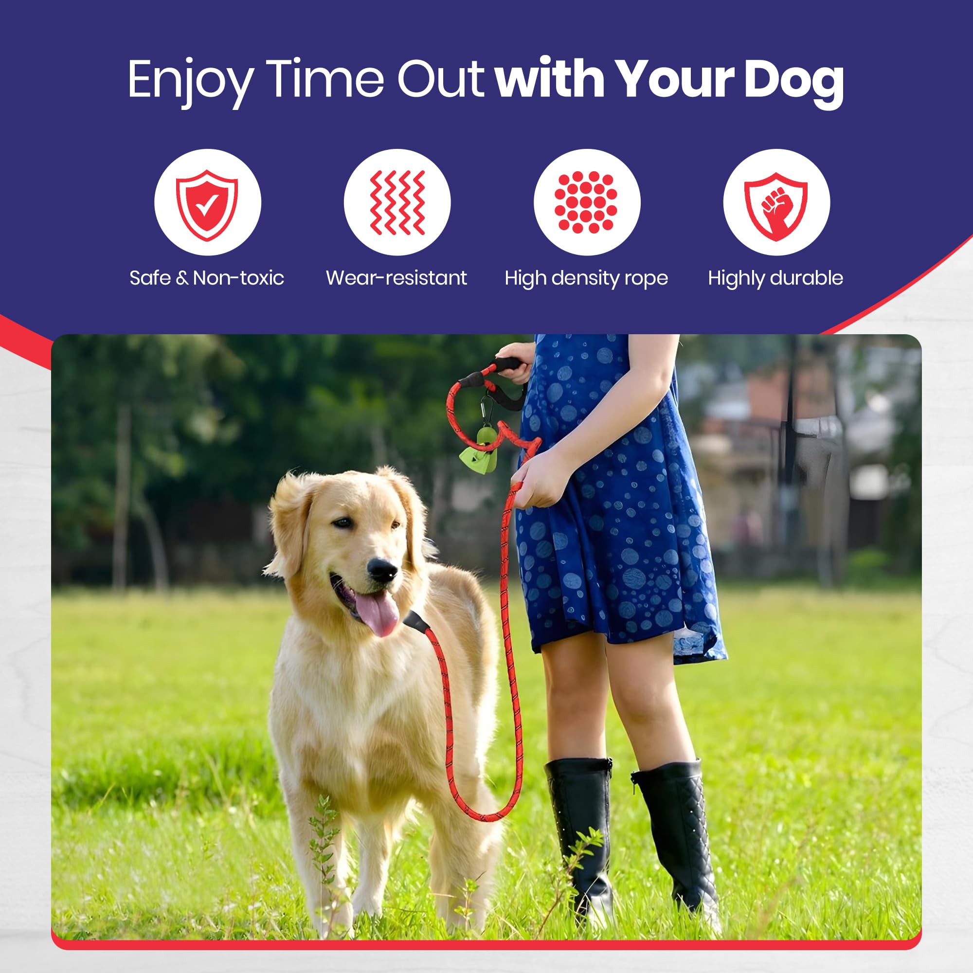 EVOOK Dog Lead -Reflective Dog Leash with Soft Padded Handle, Durable & Lightweight, 1.0cm Width, Multi-Coloured for Dogs (Red, 1.5m) - Image 3