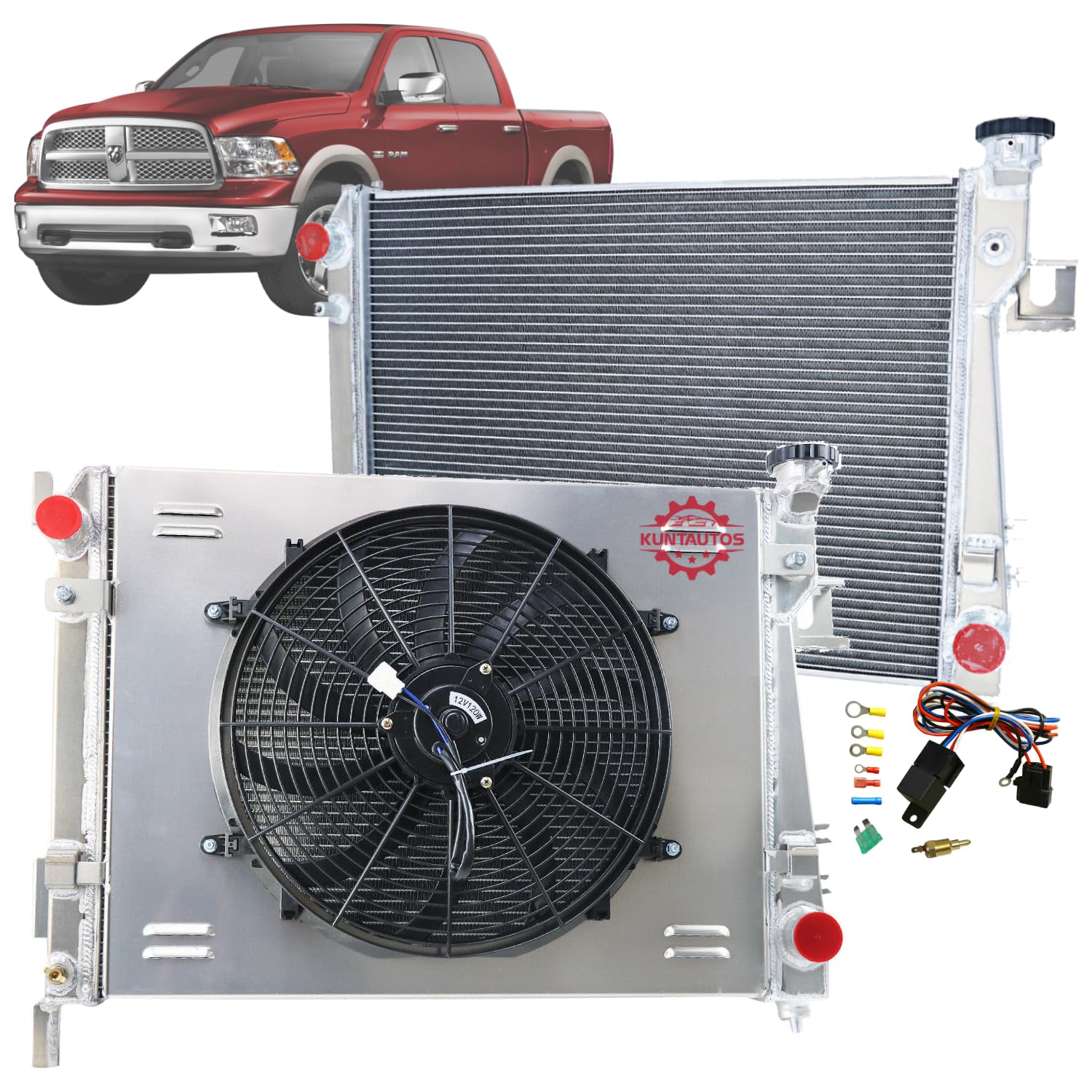 Aluminum Radiator+Fans for 2004-2009 Dodge Ram 1500 2500 3500 Pickup V8