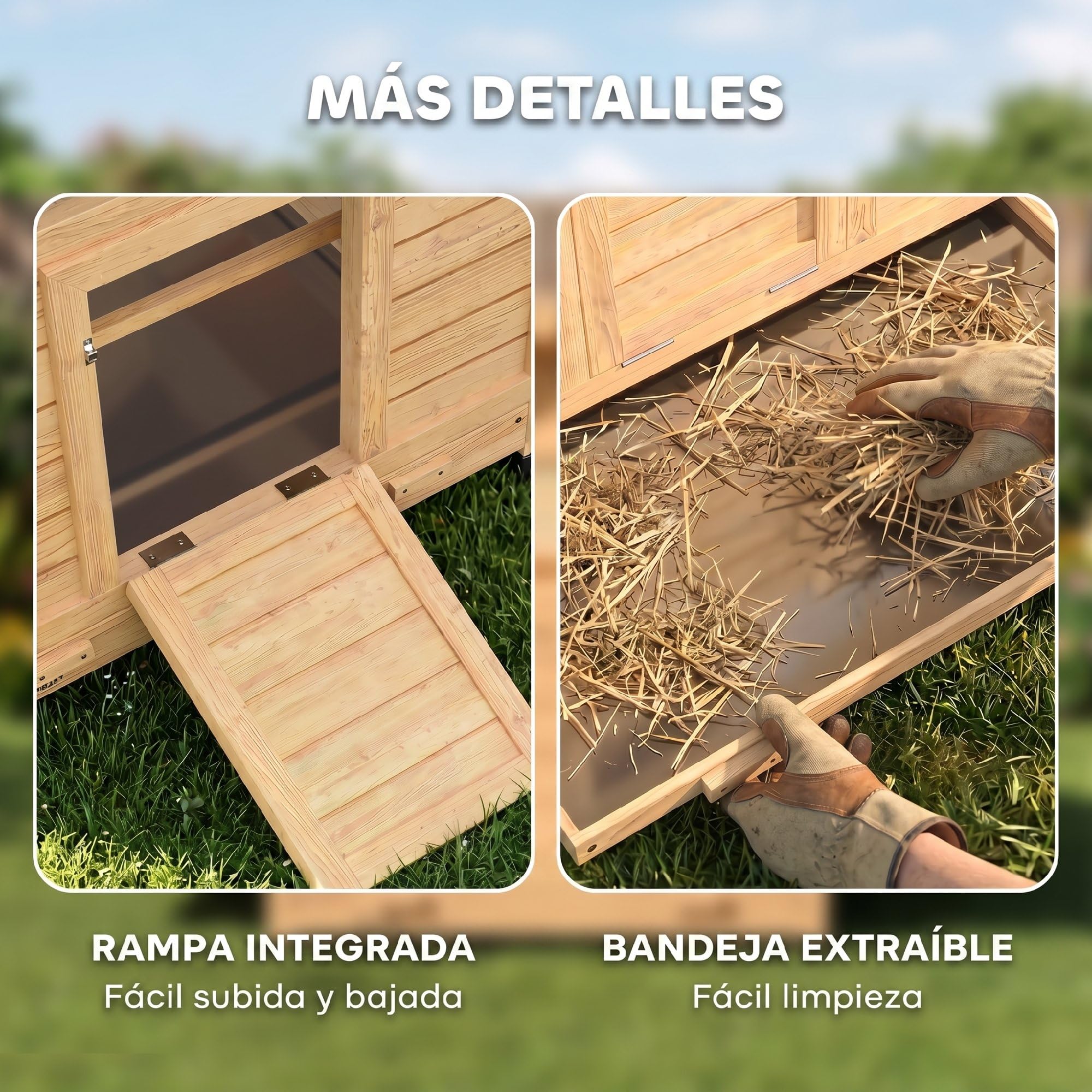 PawHut Gallinero de Madera para Exterior, 2 Nidos, Bandeja Extraíble, Techo Impermeable, 150x100x96,5 cm, Amarillo