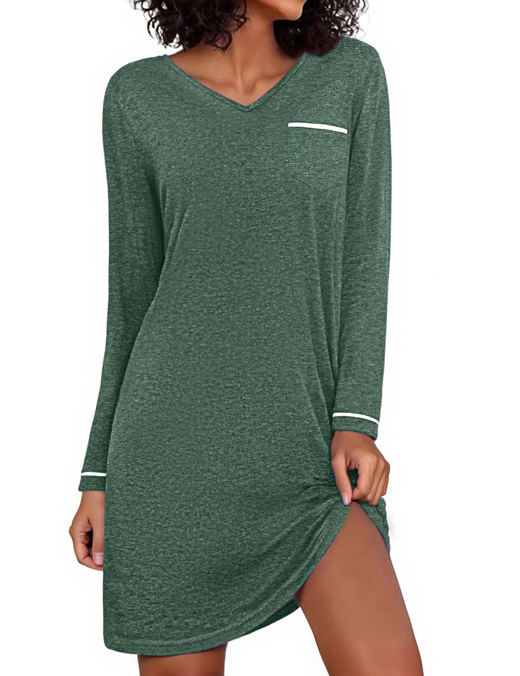 Demegimi Nachthemd Damen Langarm Schlafshirt Baumwolle Kurz Spitze Nachtkleid Winter Nachtwäsche