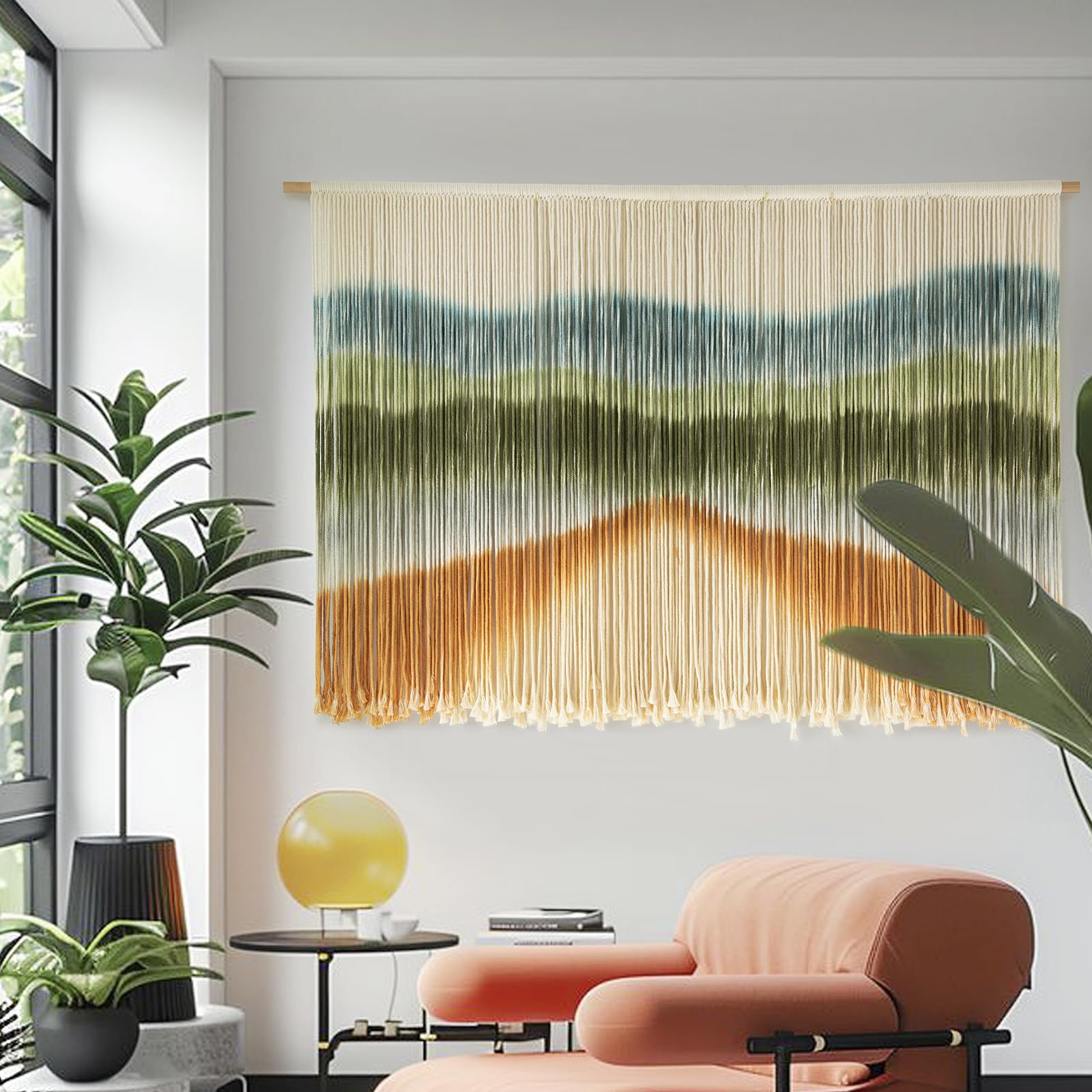 IOWER Macrame Wall Hanging Dip Dyed Mountain Wall Art Fiber 57" W*35" L