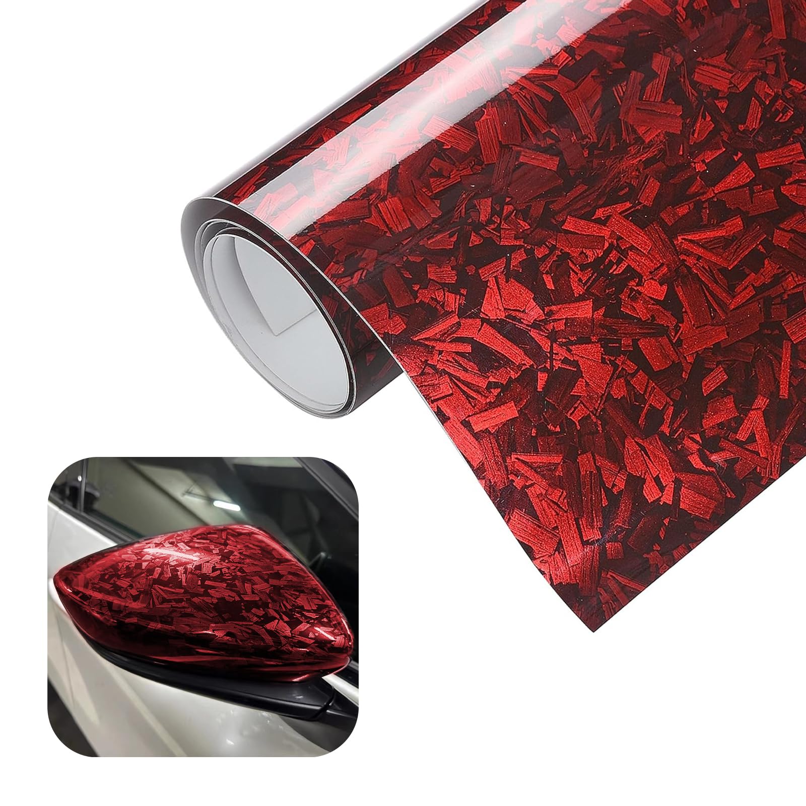 Gloss Forged Carbon Fiber Wrap, 1Ft x 3.5Ft DIY Decal Vinyl Wrap Roll, Self-Adhesive Film Sticker, Exterior Interior Accessories for Car SUV Truck and Motorcycle (Red)