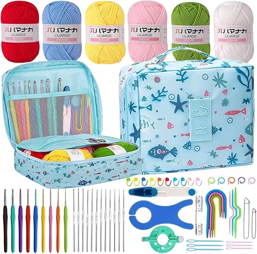 Miniatura 6 de Cdrompy Kit de ganchillo de 65 piezas para principiantes, kit de ganchillo para adultos principiantes, kit de principiantes con 8 colores de hilo de