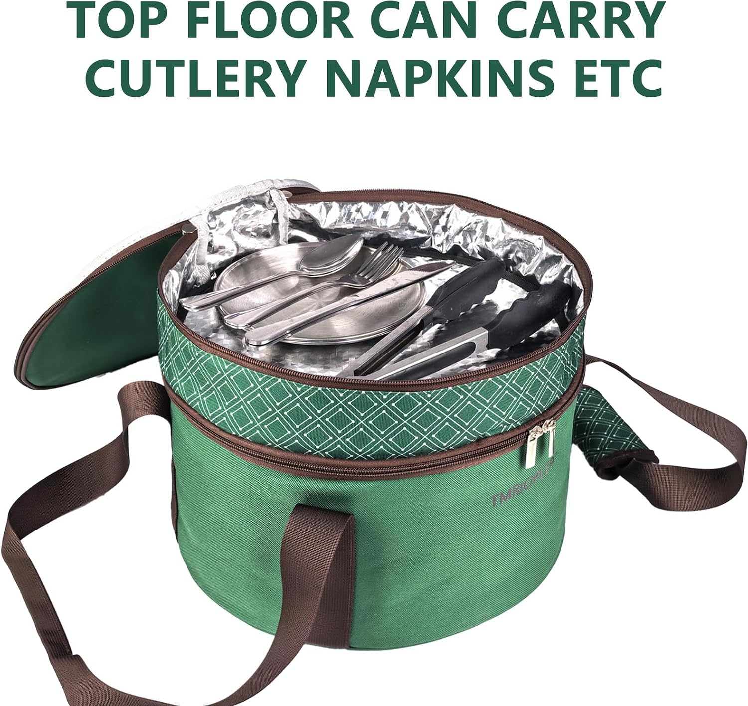 Pie carrier, casserole carrier with holder, double round insulated bag, casserole carrier for hot and cold foods (Green)