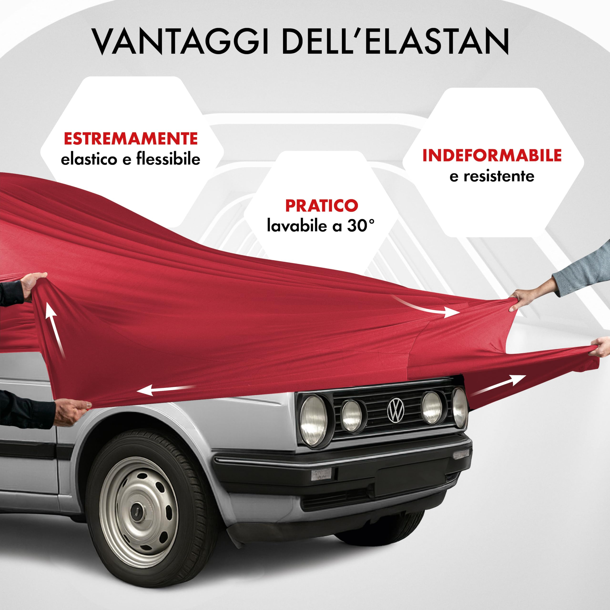 WALSER Premium Telo Copriauto da Interno Stretch Plus - Elasticizzato e Antipolvere, Morbido per Uso Interno, Copertura Protettiva per Auto, Misura 1, Rosso