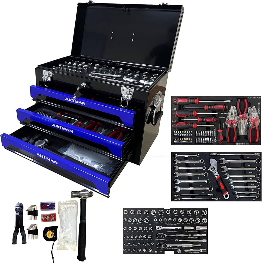 Tool Box with Tool Set Tool organizers (Blue 3 Draws with