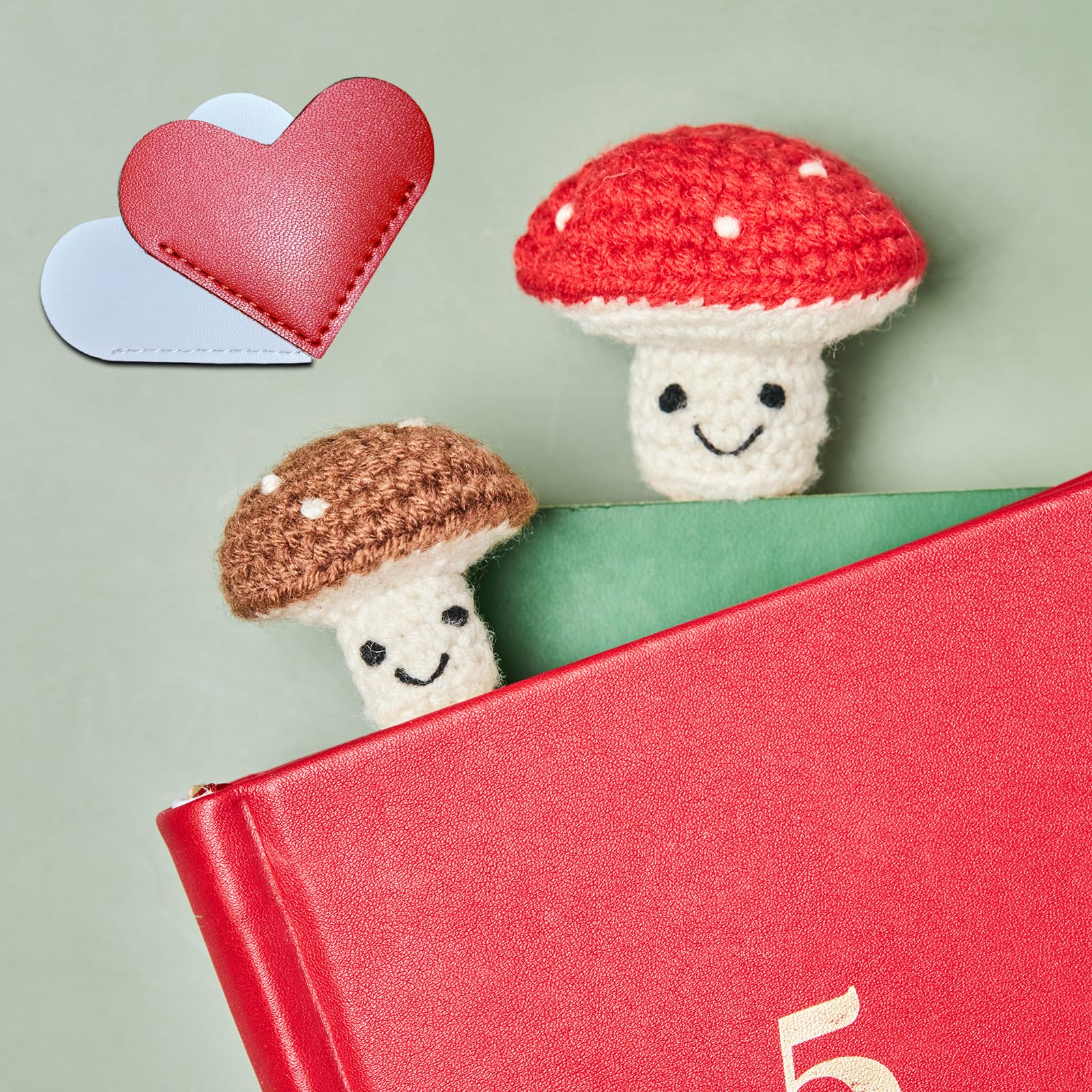 CharySim Crochet Vegetable Cartoon Bookmark Personalise Funny Bookmark Birthday Gifts Christmas Stocking Stuffers Gifts Teacher Gifts School Suppile for Women Readers Book Lover (2PC-Mushroom)