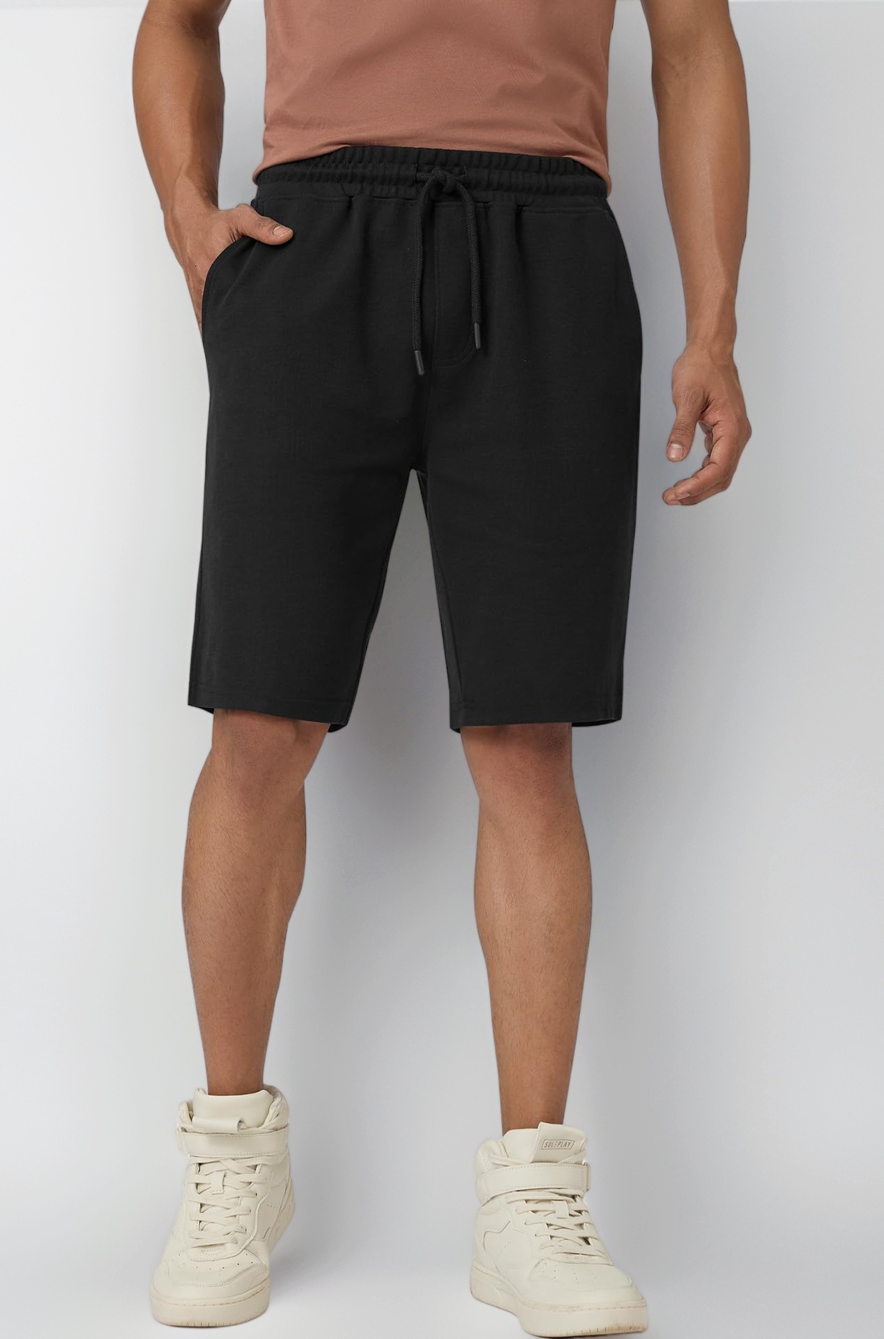 Men's Nova Cotton Regular Fit Solid Shorts with Side Pockets and No Marks Waistband
