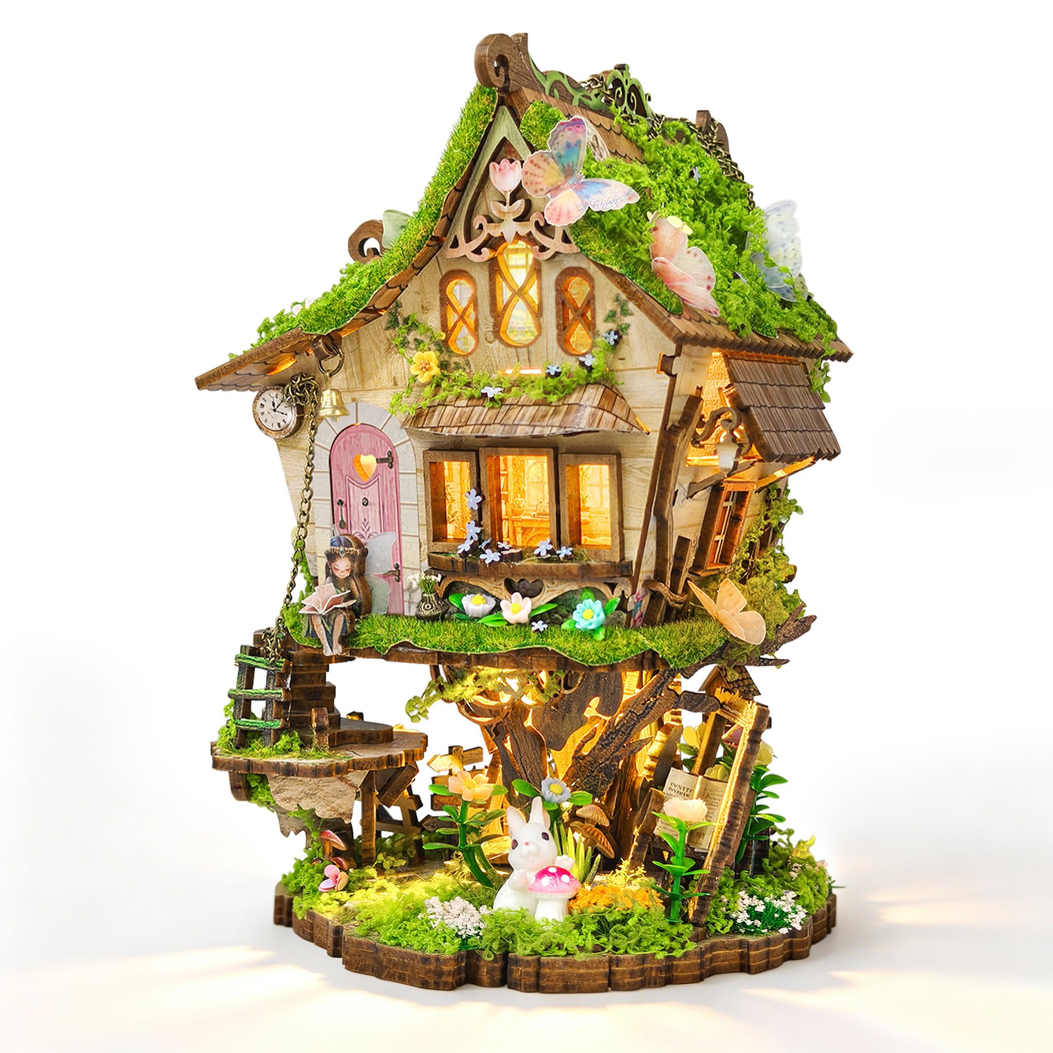 LORENOOK Book Nook Kits for Adults, Treehouse 3D Puzzle with LED Lights