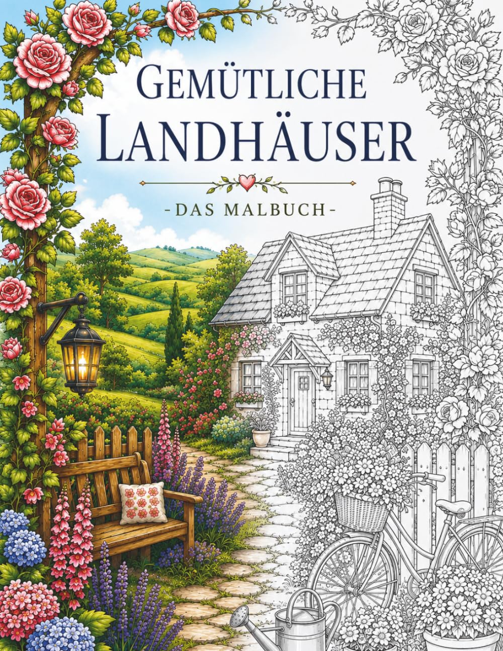 Gemütliche Landhäuser - ein Malbuch für Erwachsene: 50 entspannende Motive mit charmanten Cottages, romantischen Gärten, malerischen Landschaften und ... zum Entspannen, Abschalten und Genießen)