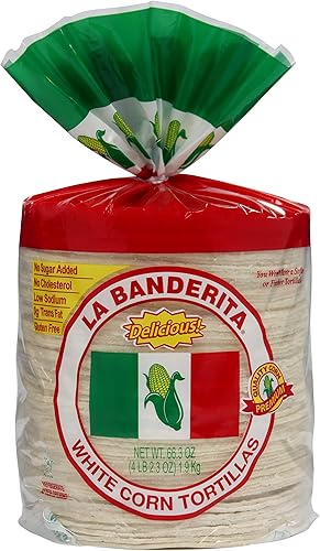 La Banderita Tortillas de maíz blanco  Tamaño de 5.5 pulgadas  80 unidades cada paquete  Paquete de 6 unidades