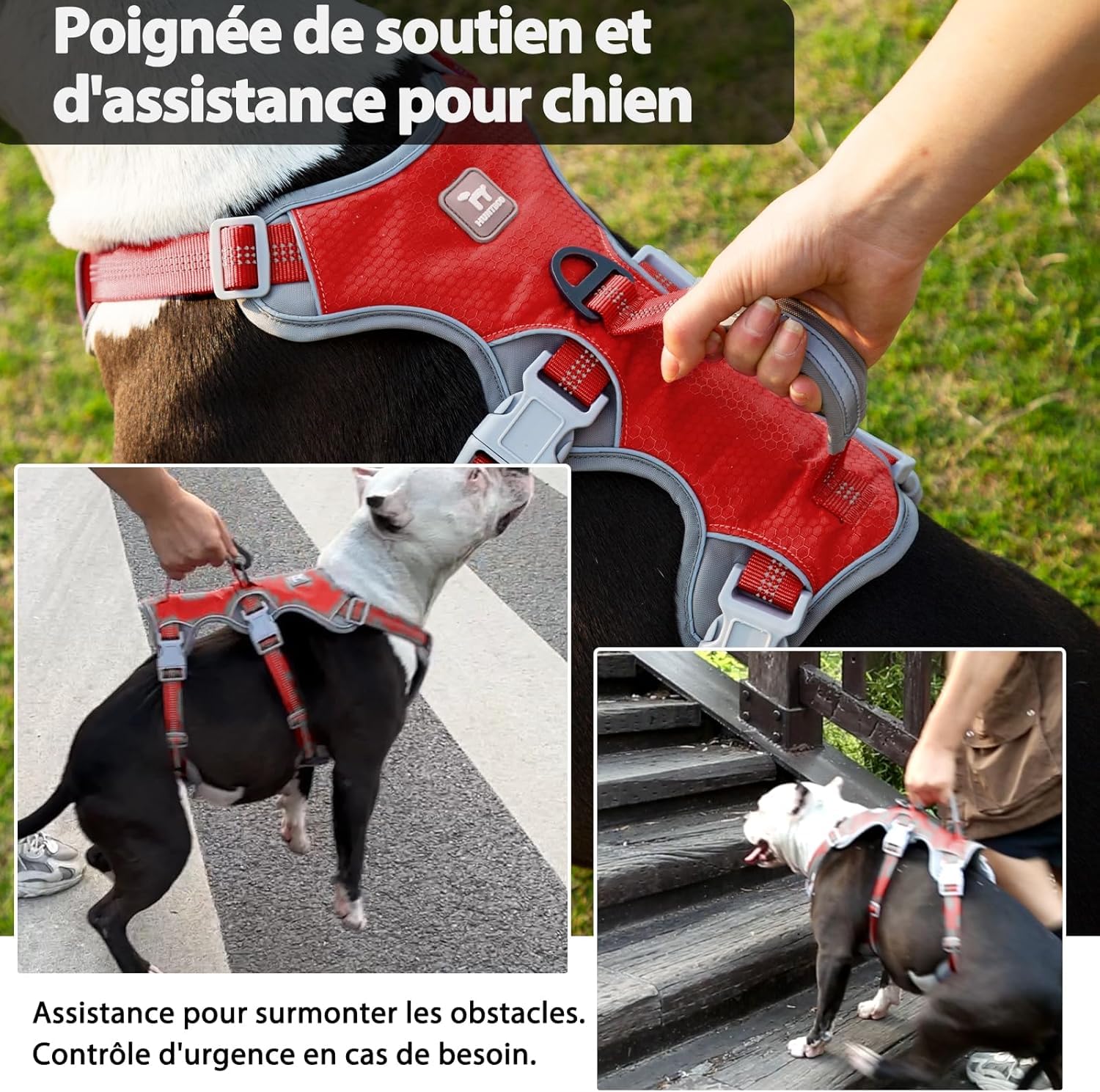 Huntboo Harnais Anti-évasion pour Chien, Harnais d'artiste d'évasion,Respirant, Durable, Gilet réglable pour Chiens de Taille Moyenne, Marche, entraînement et équipement de Course (Rouge, S)