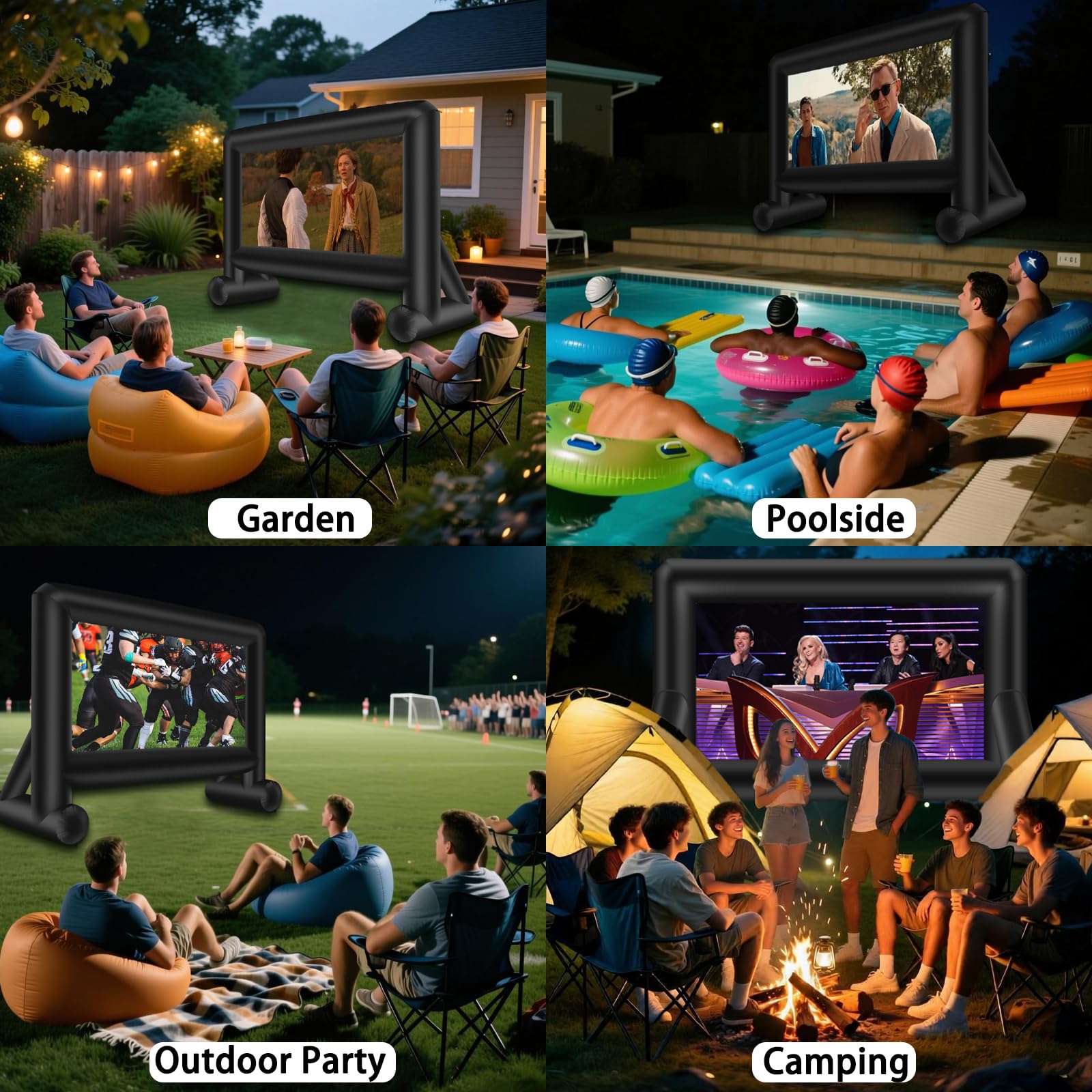 Schermo gonfiabile per proiezioni, per esterni, con borsa per il trasporto, schermo anteriore e posteriore per proiezione anteriore e posteriore, per feste in piscina o in giardino, cinema