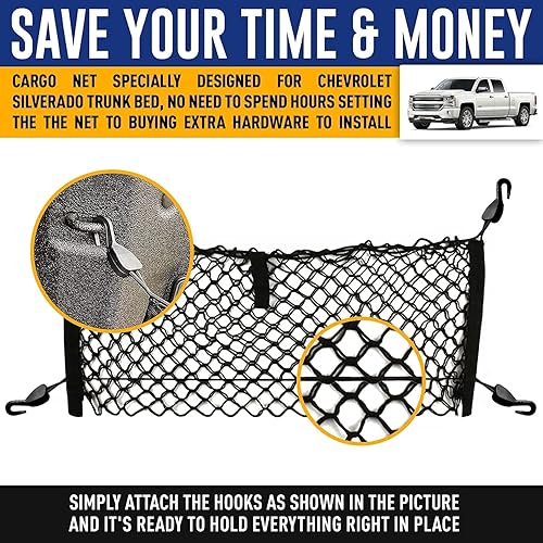 Miniatura 4 de Red de carga de malla para maletero estilo sobre para accesorios Chevy Silverado 2013-2022  Organizadores y almacenamiento de maletero de primera
