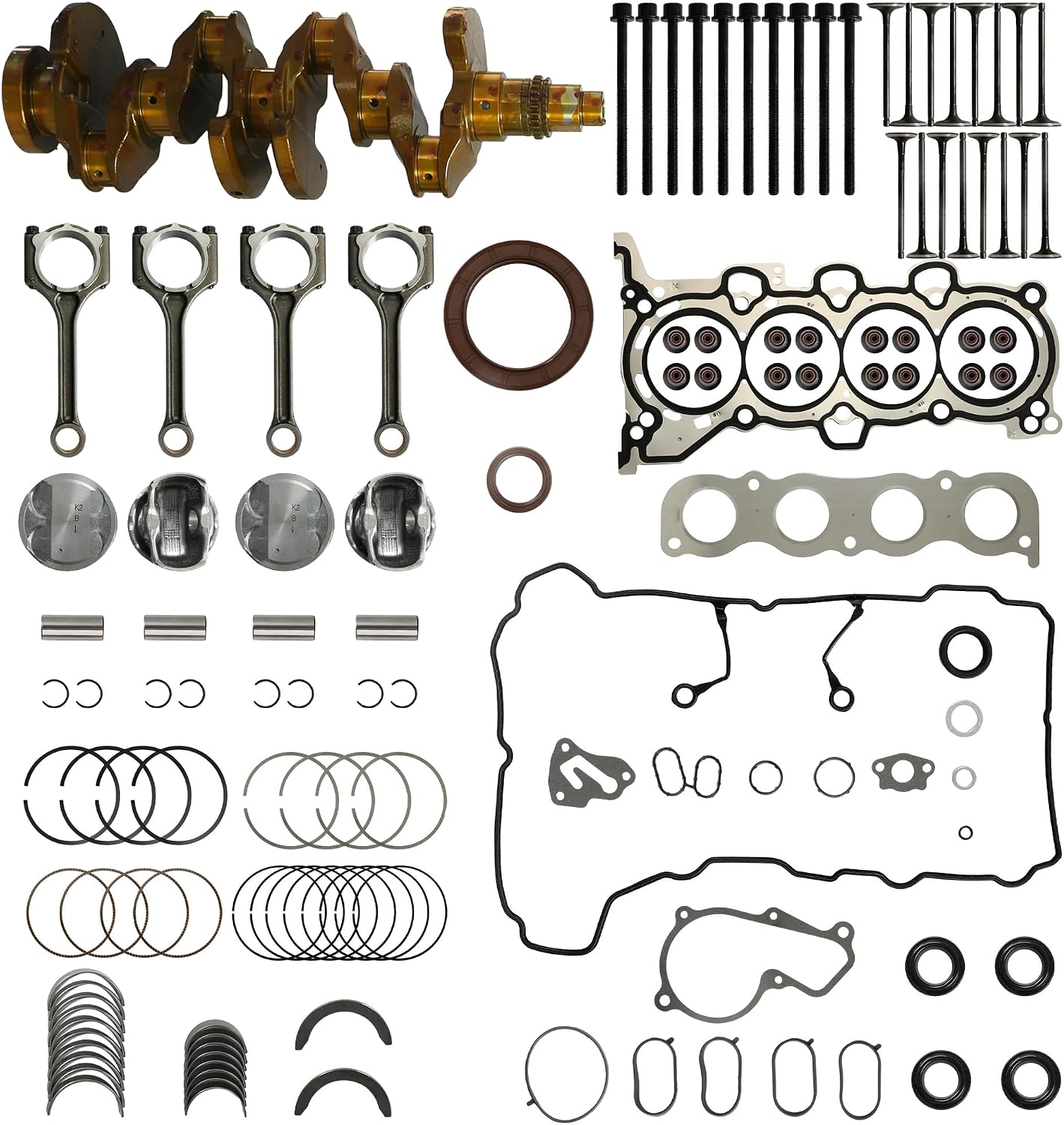 G4NH 2.0 Engine Overhaul Rebuild Kit Fit For Hyundai Kia 2.0L L4 2017-2022 | Crankshaft Con-Rods Piston Bearing Set & Head Gasket Set Valve Fit For Hyundai Elantra Kona Veloste Kia Soul Seltos 2.0L L4