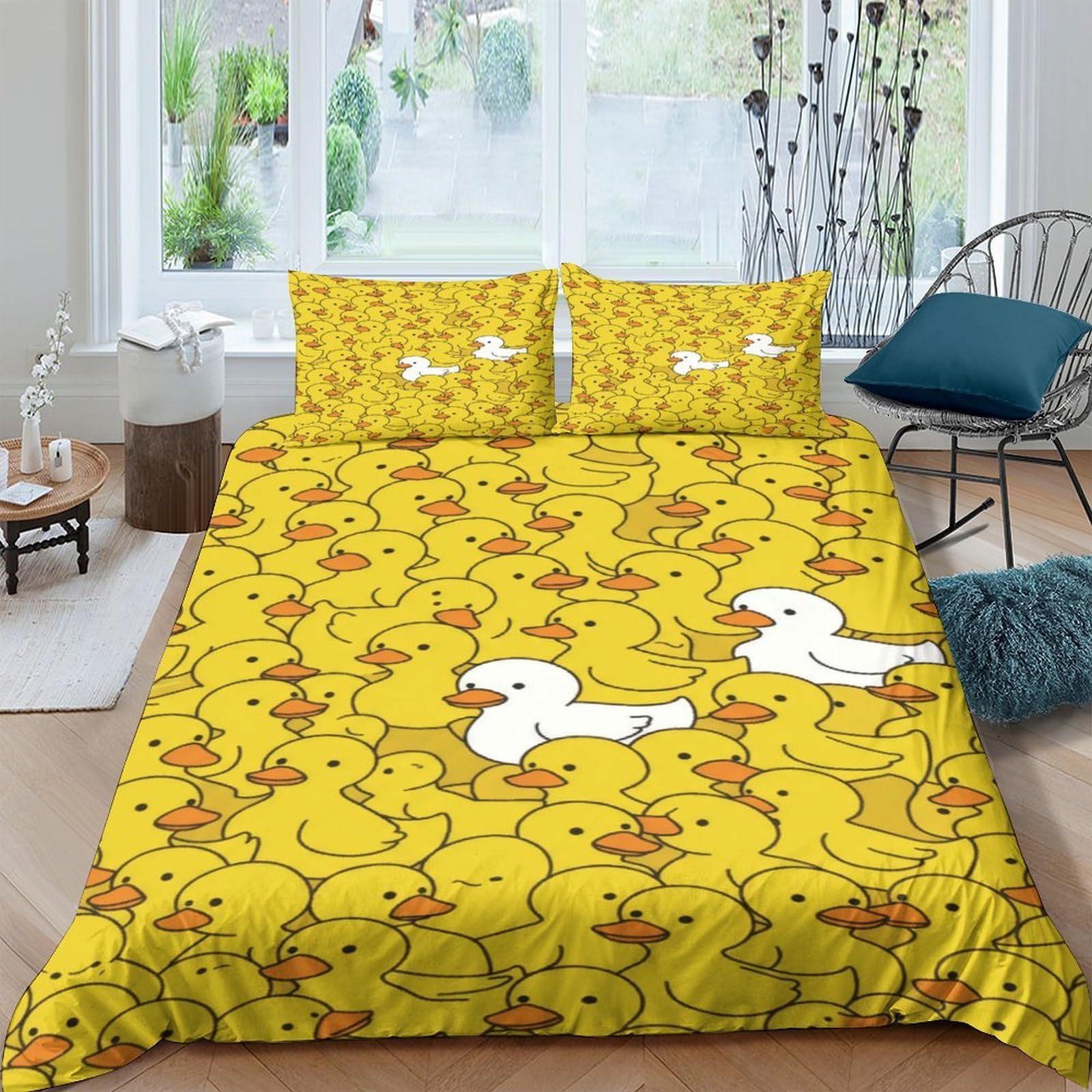 Ctjqhvkz Style-10 3D Printed Yellow Duck Pattern Fitted Sheet Microfiber Soft Cartoon Goose Bed Cover Anti-Slip Machine Washable For Bedroom Dorm Single（135X200cm）