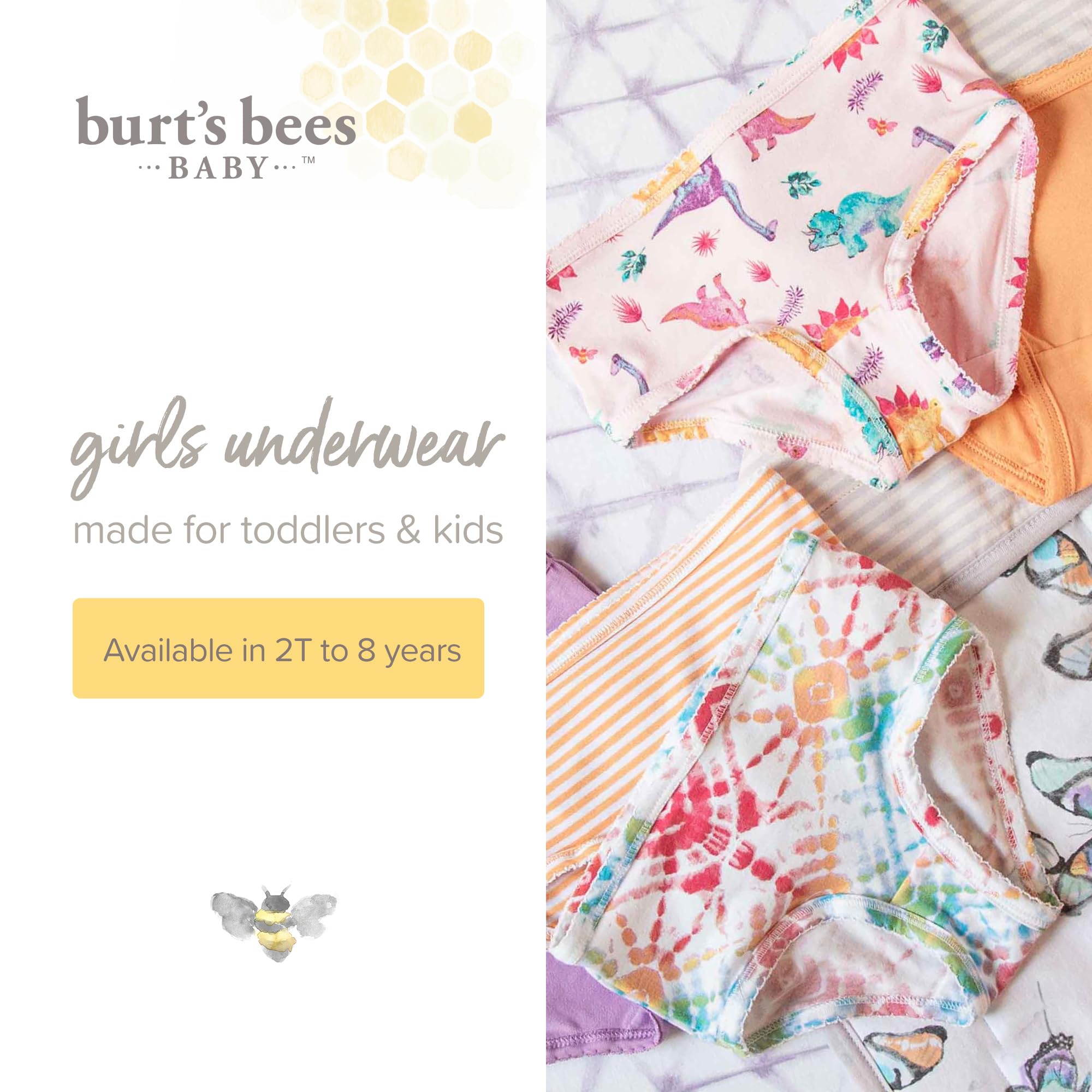 Photo 1 of Burt's Bees Baby Toddler Girls' Underwear 5 Pack, 100% Organic Cotton Panties for Girls, Easy Stretch Undies