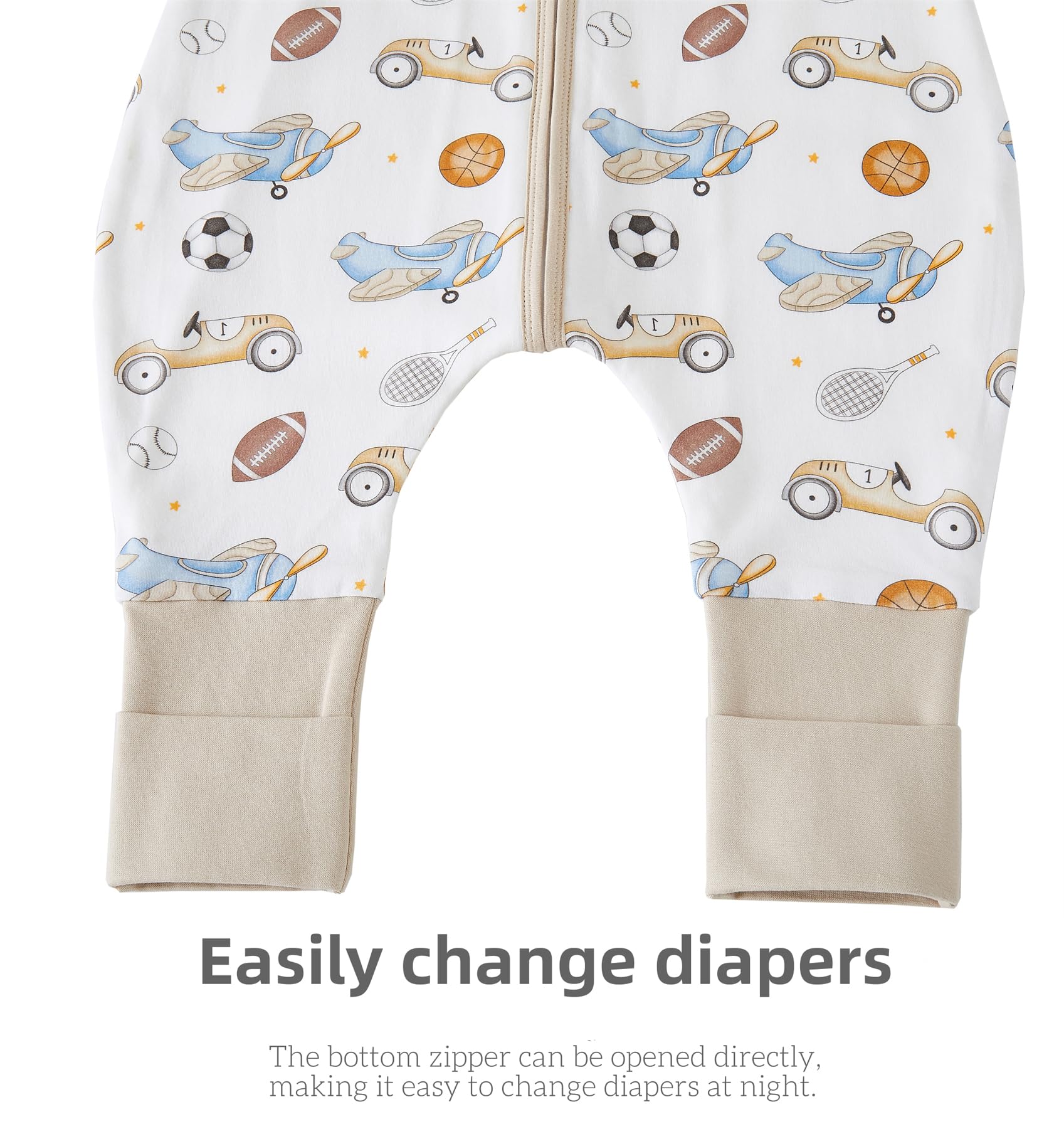 Sacco nanna con piedi, 1,5 Tog, 100% cotone, per bambini, tutto l'anno, con gambe, per ragazzi e ragazze