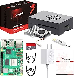 iRasptek Starter Kit for Raspberry Pi 5 RAM 8GB - 128GB Edition of OS-Bookworm Pre-Installed (Aluminum Case)
