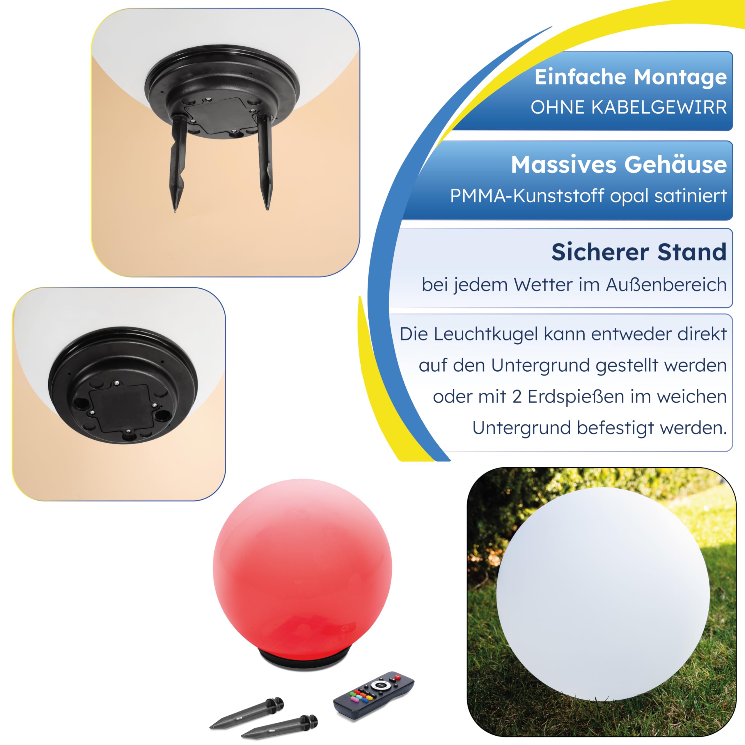 Esotec Solarkugeln für außen Leuchtkugel Outdoor Solar Liana CCT ⌀30cm, Solar Kugelleuchten Garten, Fernbedienung, 10 Lichtfarben, RGB 102640