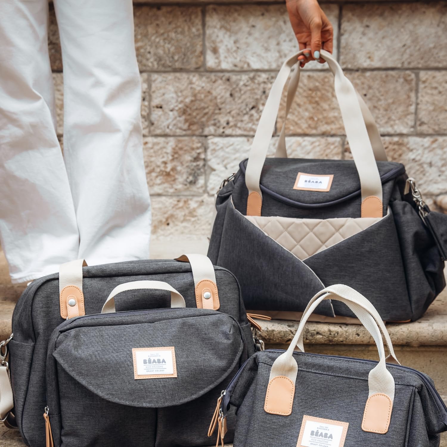 BÉABA, Wickeltasche Sydney, Modular, Großes Fassungsvermögen, Vielfältige Verstauungsmöglichkeiten, Kokon-Wickelfläche, Isoliertasche für Essen, Kinderwagenbefestigungssystem, Tragegriffe, Dunkelgrau