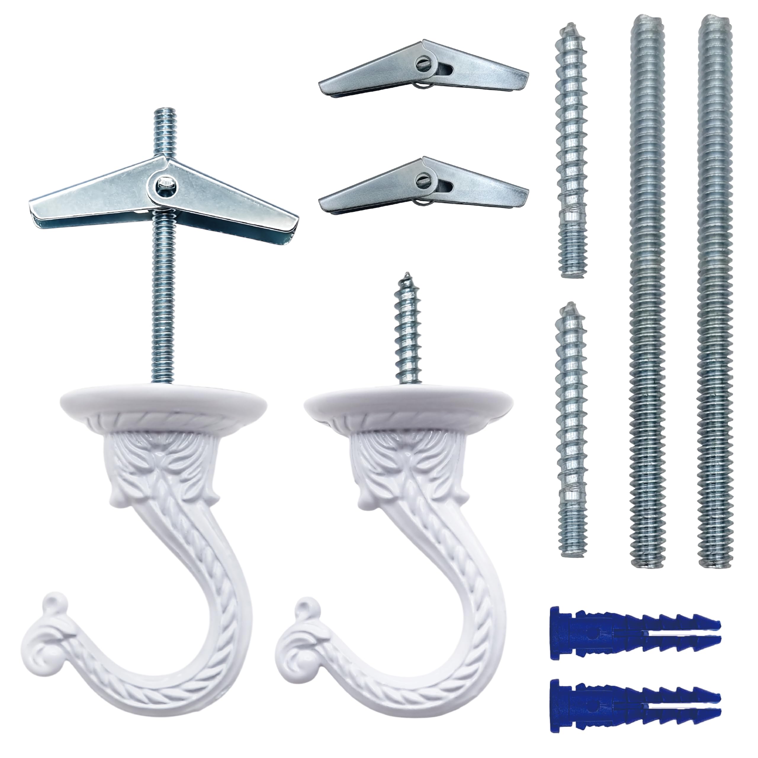 NACETURE E Style Ceiling Hooks for Hanging Plants- Vintage Style Ceiling Plant Hanger Hooks Outdoor or Indoor- Sturdy Plant Hooks for Hanging Lights, Flower Baskets and More (White 2 Pack)