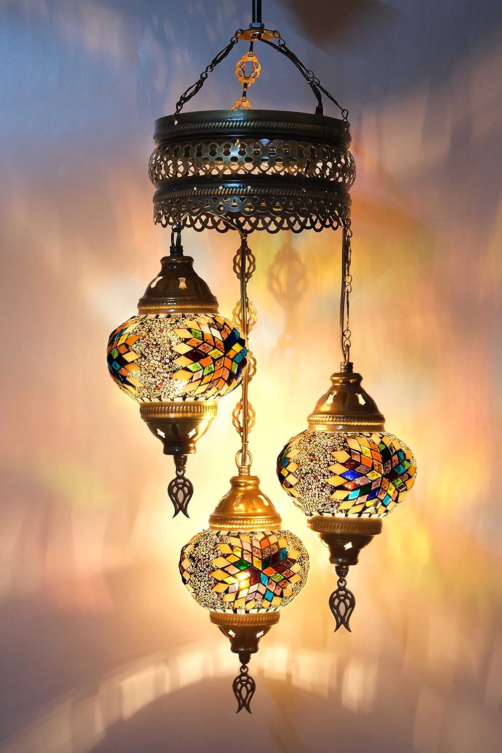 Asylove Lámpara de techo turca, lámpara colgante de mosaico, candelabros turcos, 3 globos, iluminación de techo marroquí, accesorio Art Deco